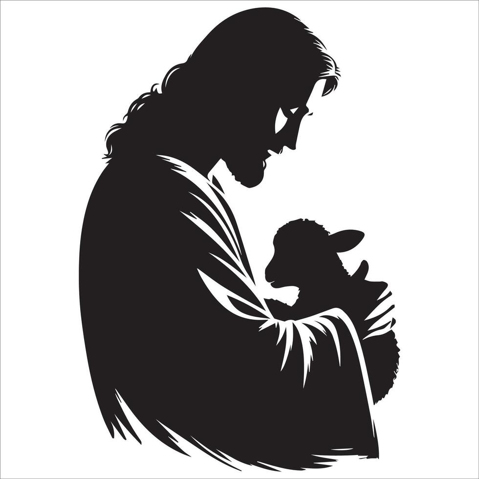 Jesus with a Lamb of God Silhouette vector