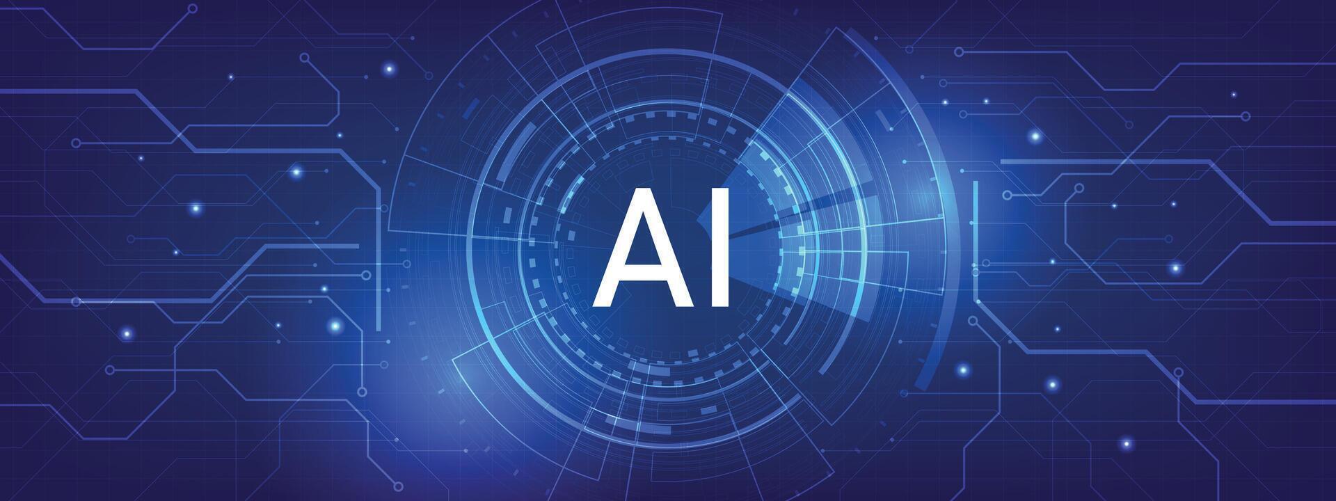 Futuristic digital artificial intelligence AI technology on a dark blue background. vector