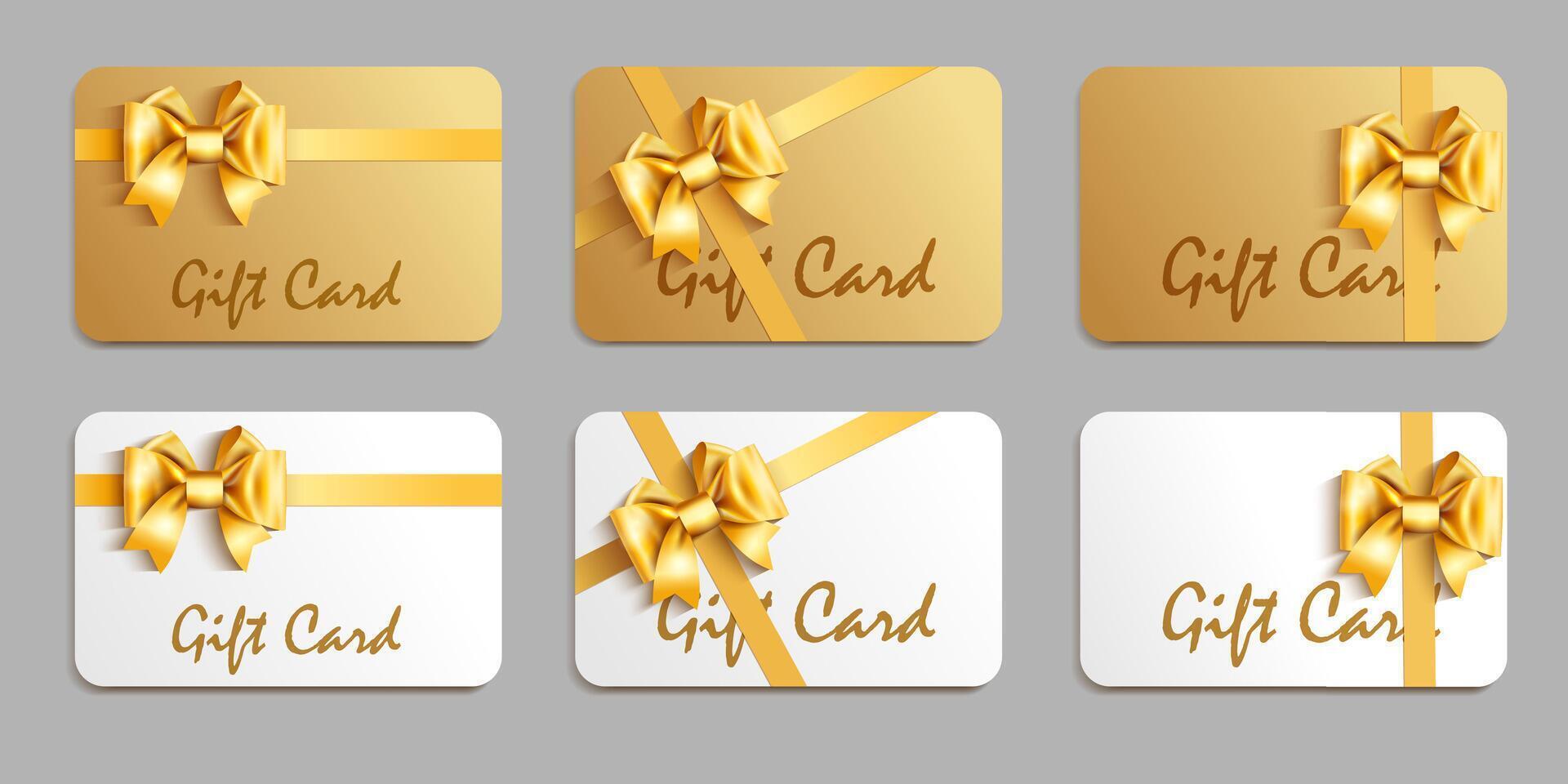 Gift card design template with gold bow and ribbon vector