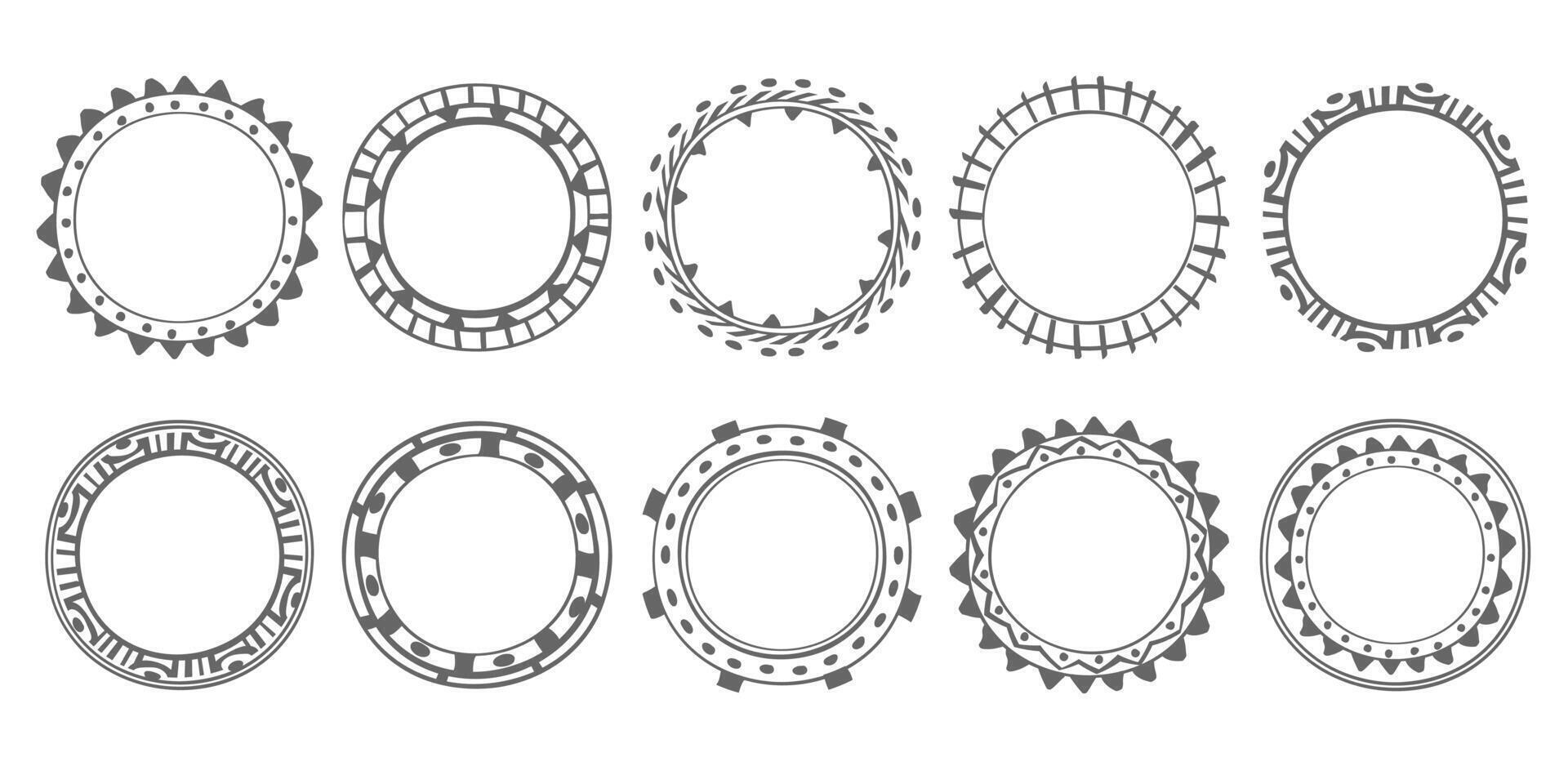 Ethnic tribal circles hand drawn frame set vector