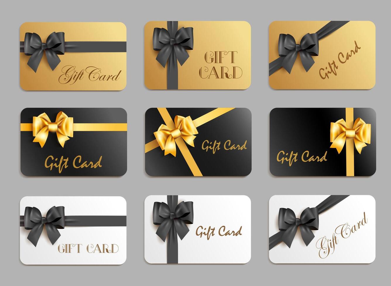 Stylish Gift card design template with gold and black bow and ribbon vector