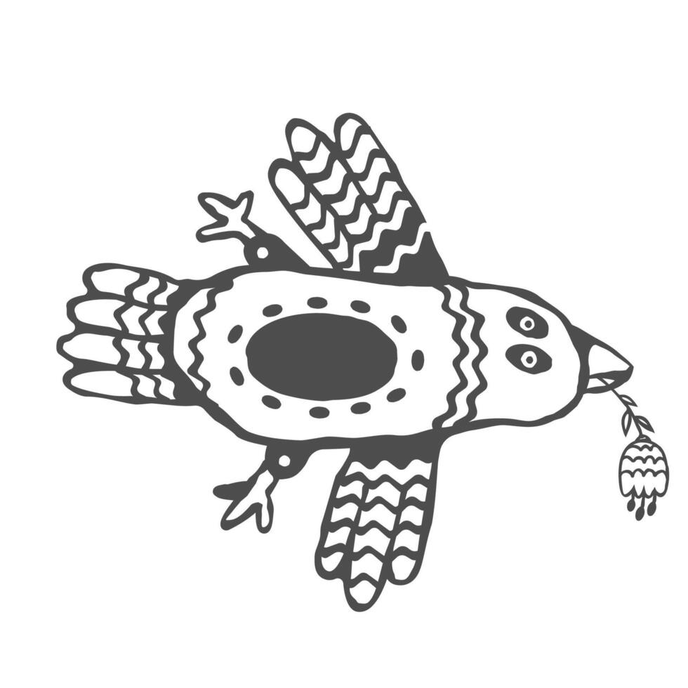 Hand drawn boho folk bird with flower vector