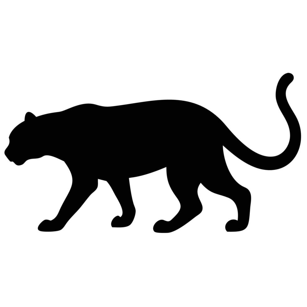 Black Silhouette of Panther - Sleek Big Cat Side View vector