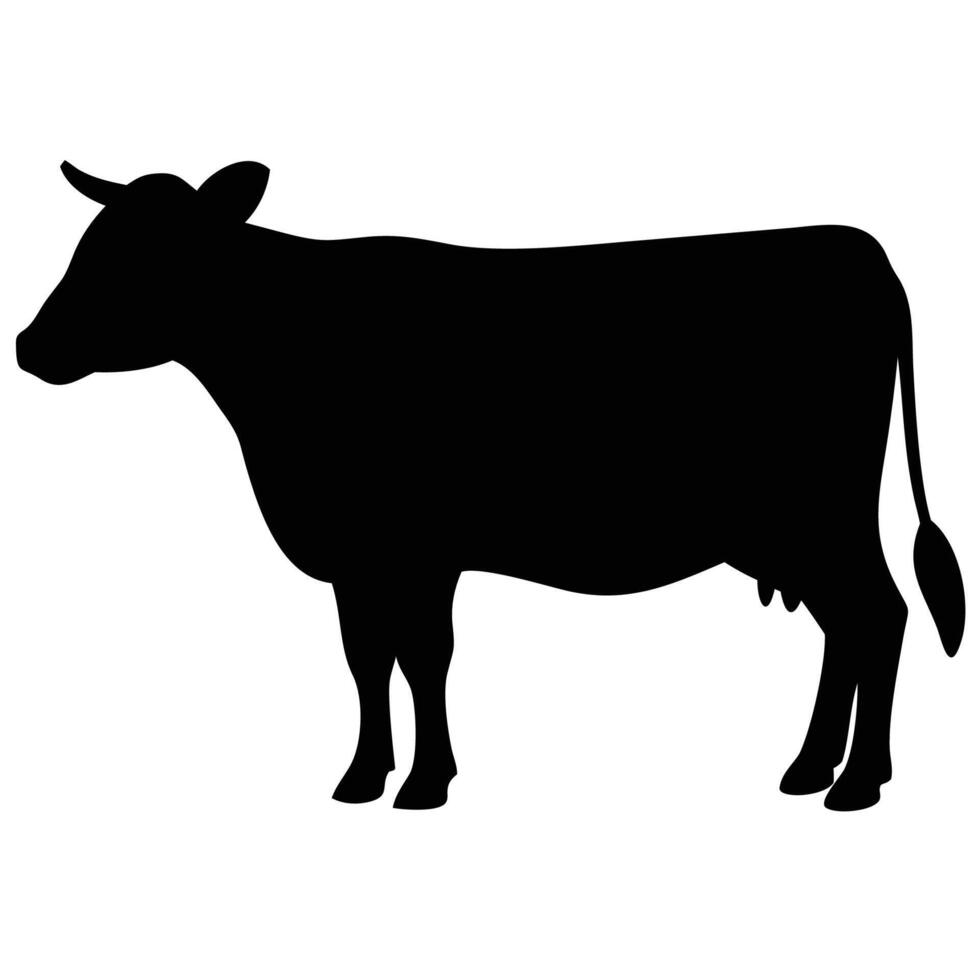 Black Silhouette of Cow - Simple Farm Animal Side Profile vector