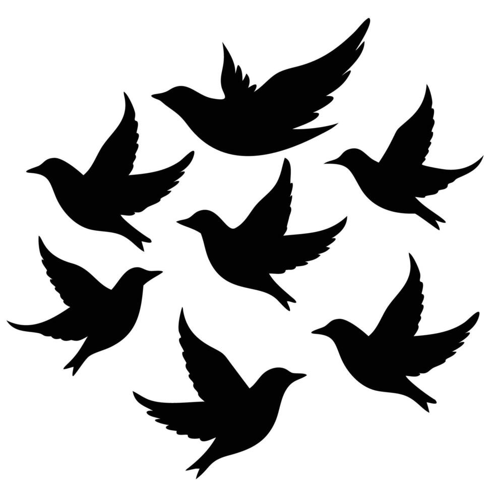 Flying Birds Silhouette - Black Clipart vector