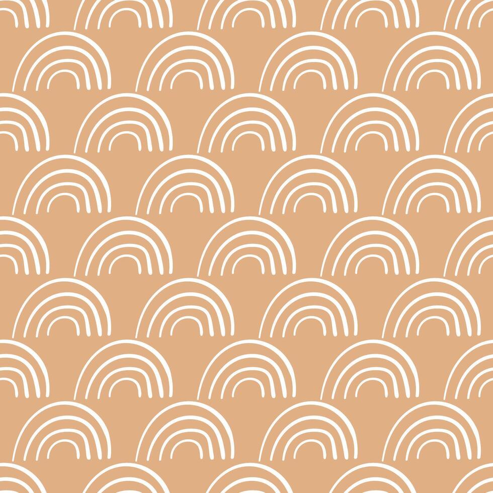 A seamless pattern of white rainbows on a rich brown background vector