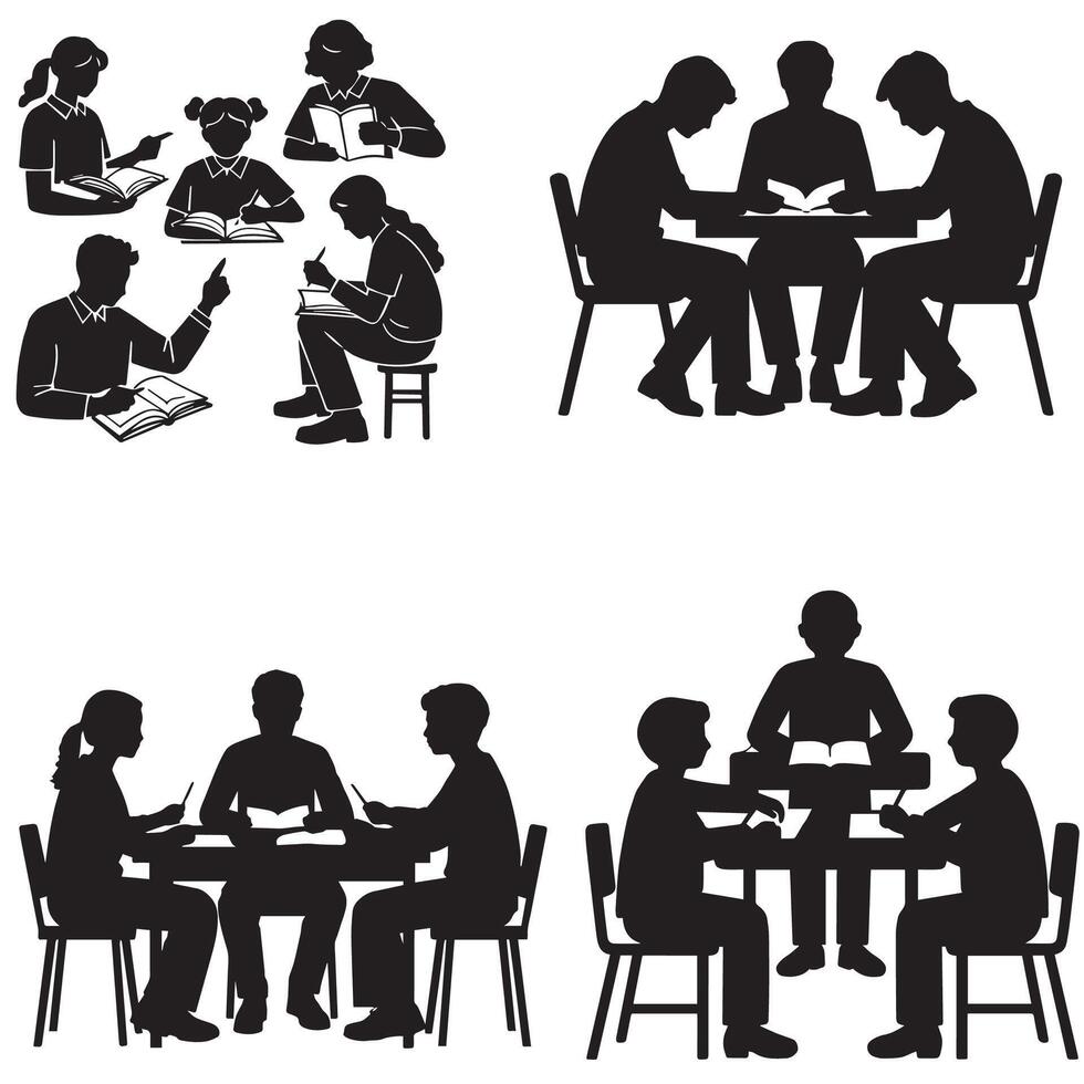 Silhouette of group study vector