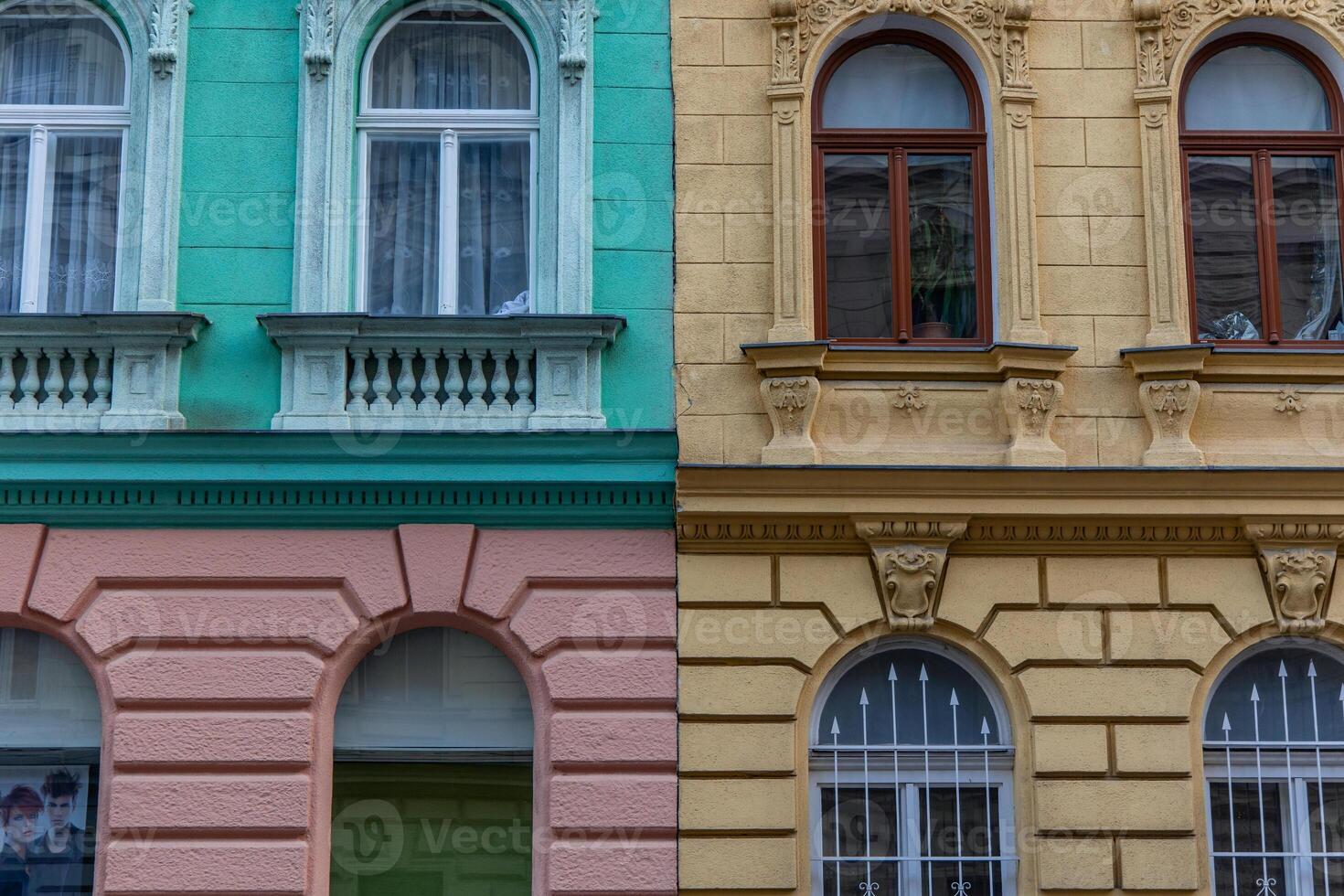 Colorful buildings showing different architectural styles in Vienna photo