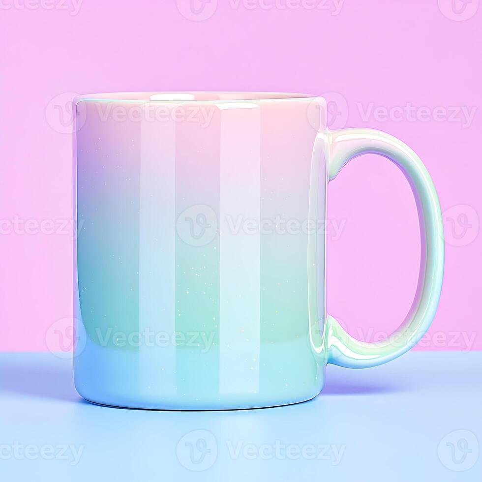 A colorful mug on a pink and blue background photo