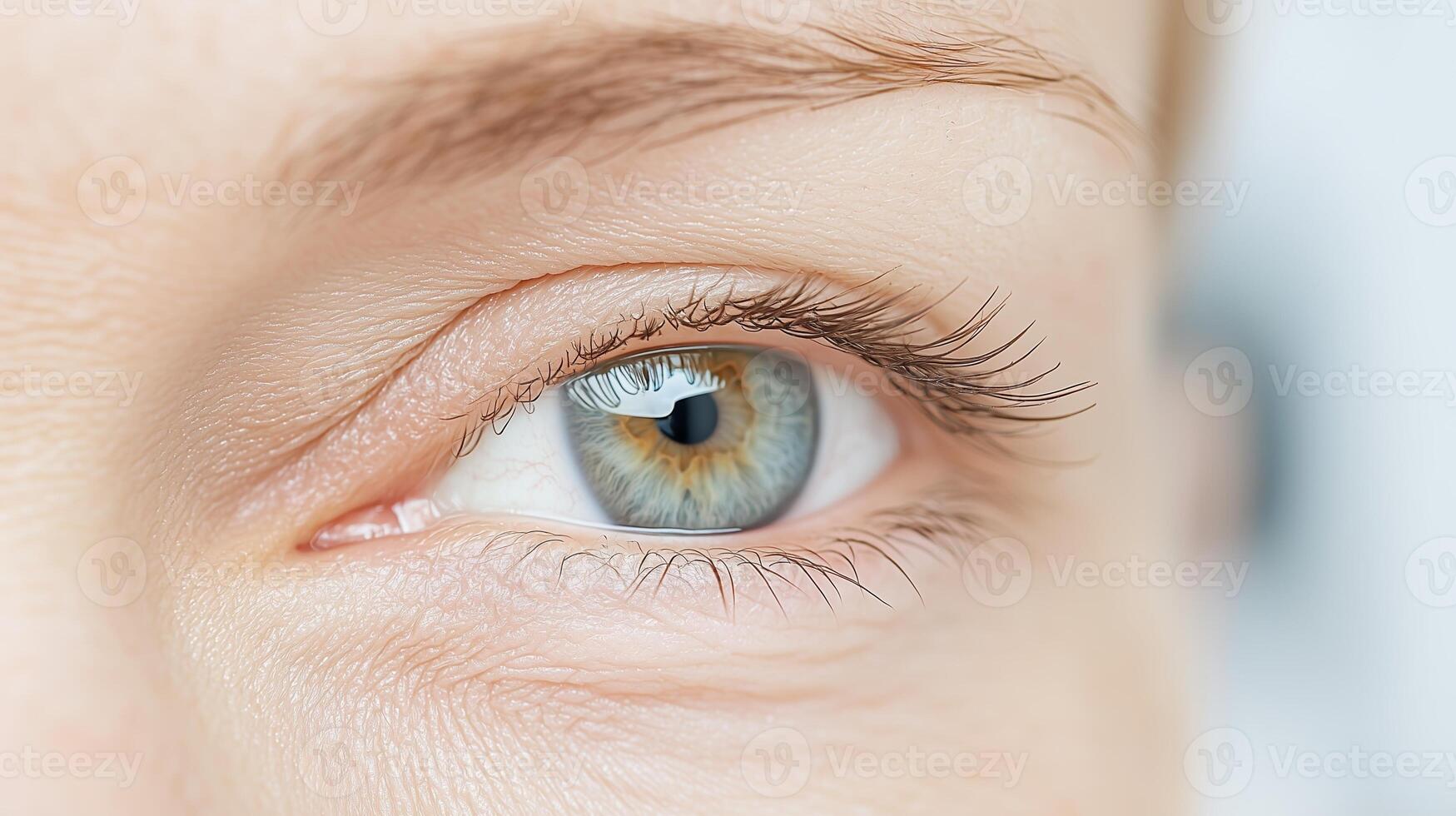 Close-up of caucasian woman's eye with detailed iris and eyelashes photo