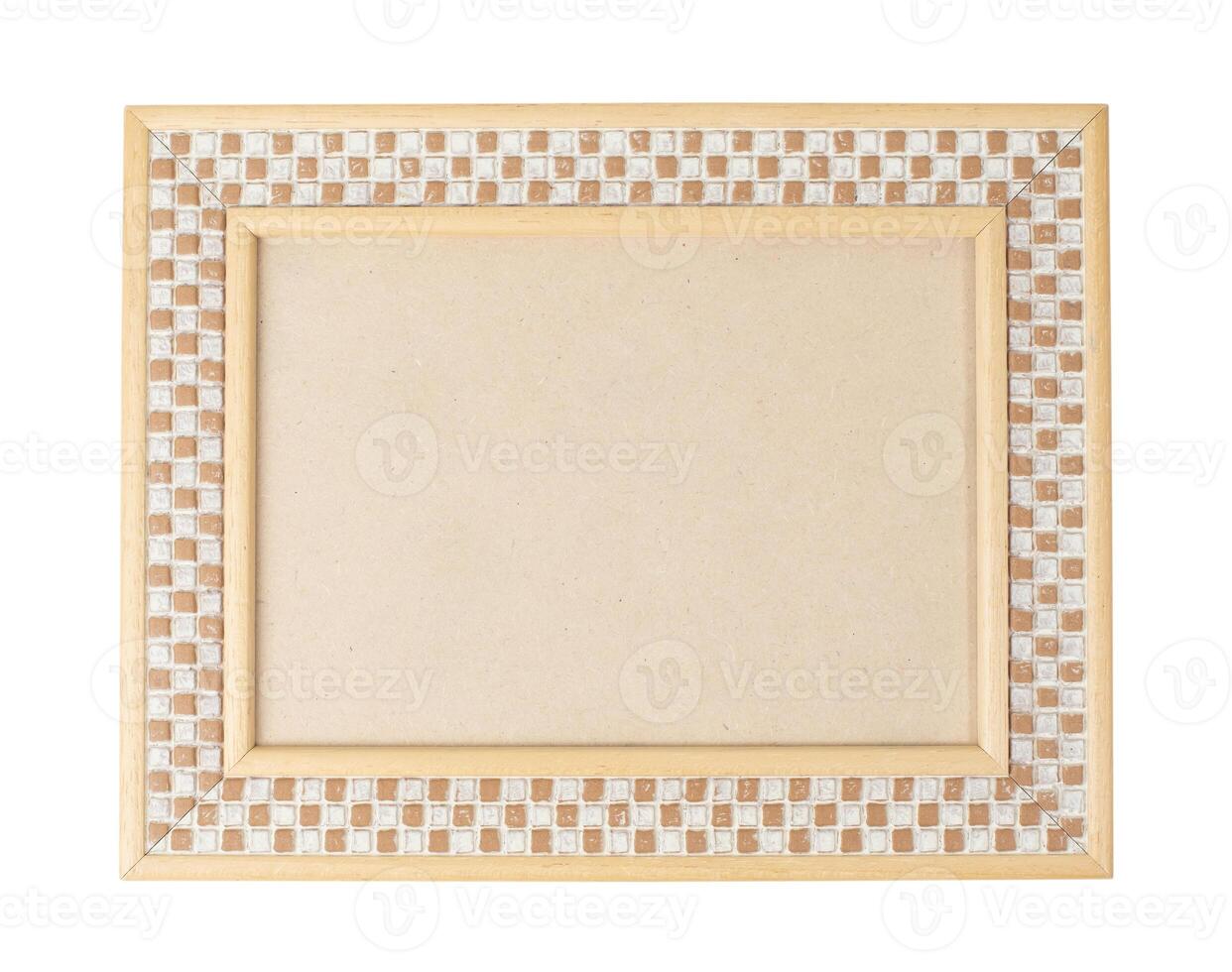 Simple wooden checkered photo frame with blank space and place for text isolated on white background, perfect for displaying your image or design,