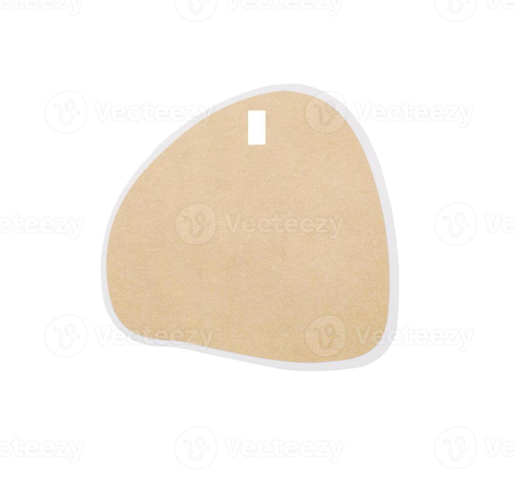 Blank beige irregular shaped note paper with white frame isolated on white background having simple elegant universal design potential for creative branding copy space, photo