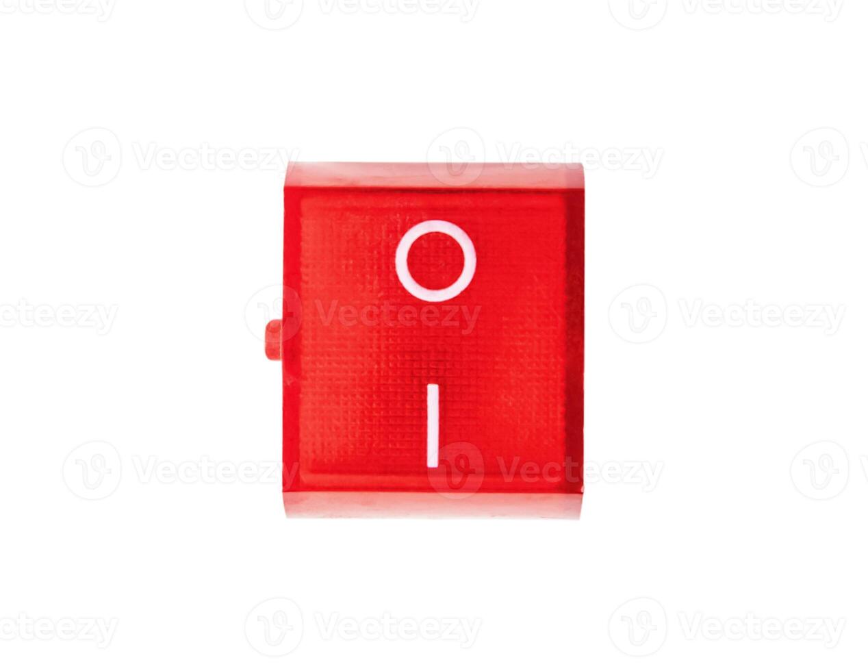 Red power switch button with symbols I - means On, 0 - Off, isolated on white background, representing concepts like power, control and activation, photo