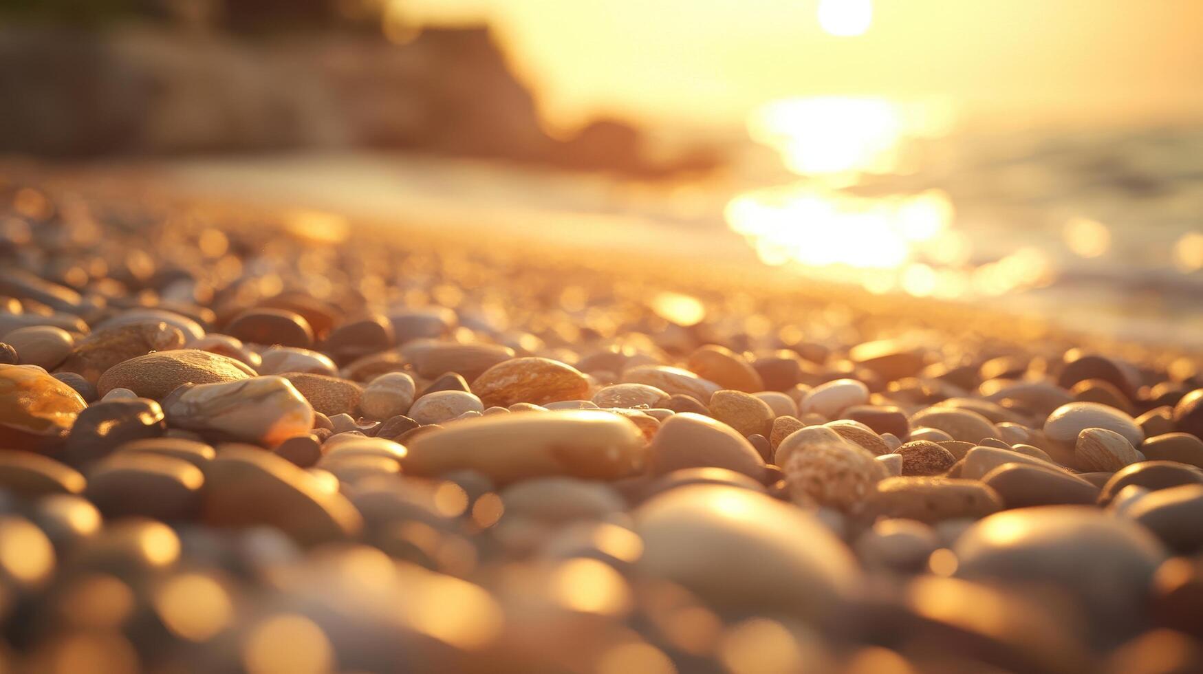 Golden Sunset Beach Pebbles Glowing Warmly photo
