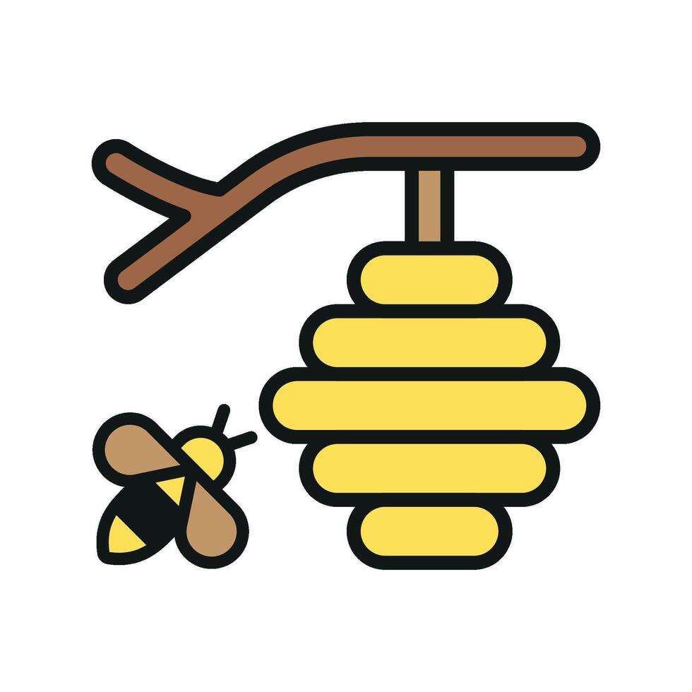 Bee and beehive icon represents pollination, biodiversity, and environmental vector