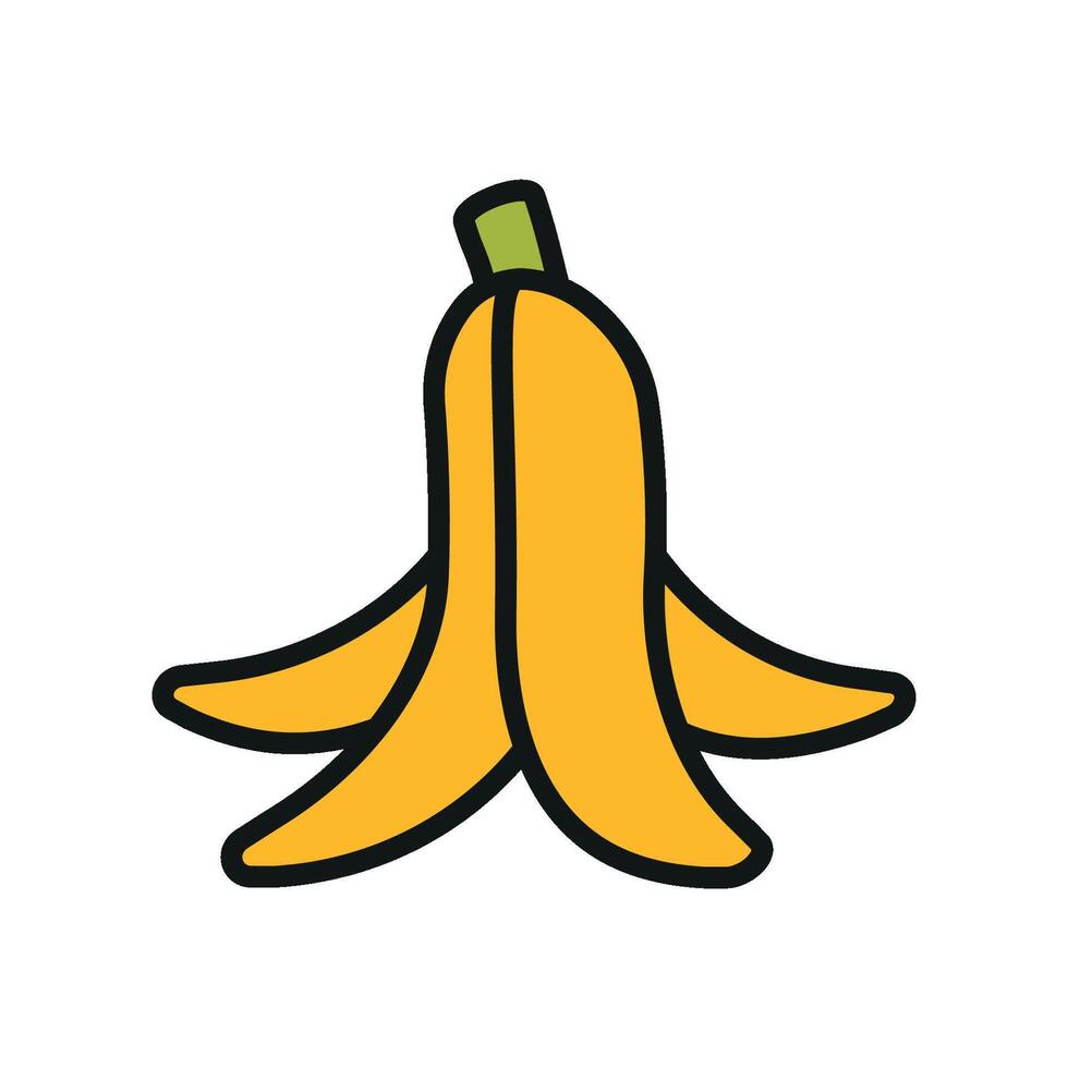 Slippery banana peel icon represents playful tricks, comedy gags, and joke-themed designs. vector