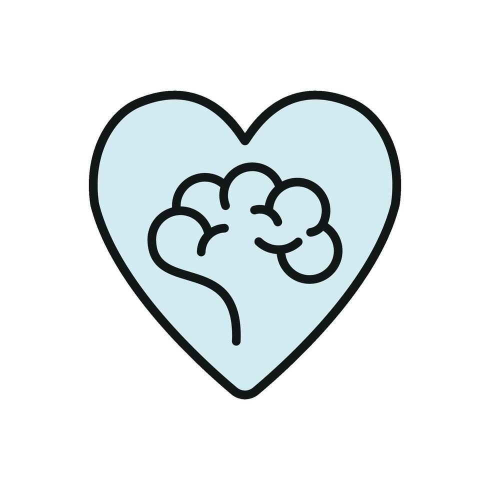 Smiling brain with heart icon represents happiness, optimism, and a healthy mindset. vector