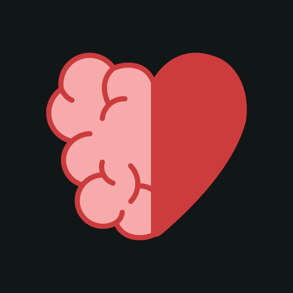 Brain with heartbeat icon showcases brain health, stress management, and cardiovascular wellness. vector