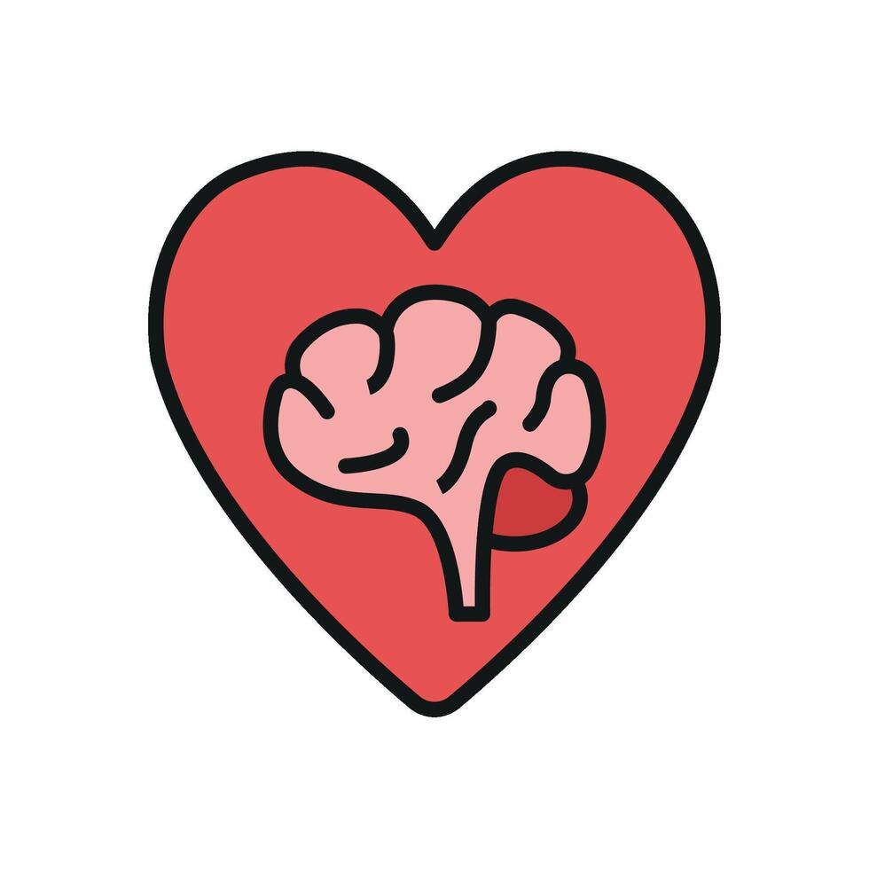 Mind and heart connection icon highlights the link between mental clarity and emotional wellness. vector