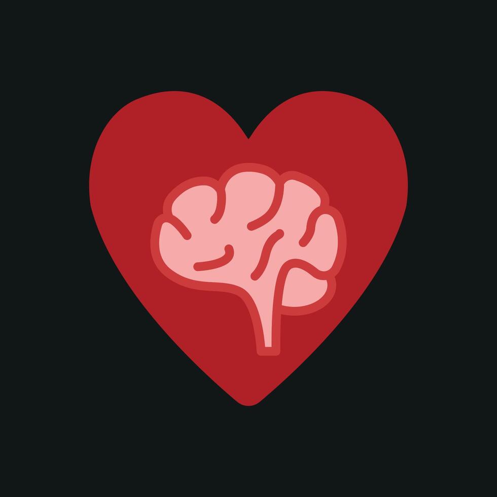 Brain and heart harmony icon illustrates holistic health, mindfulness, and well-being. vector