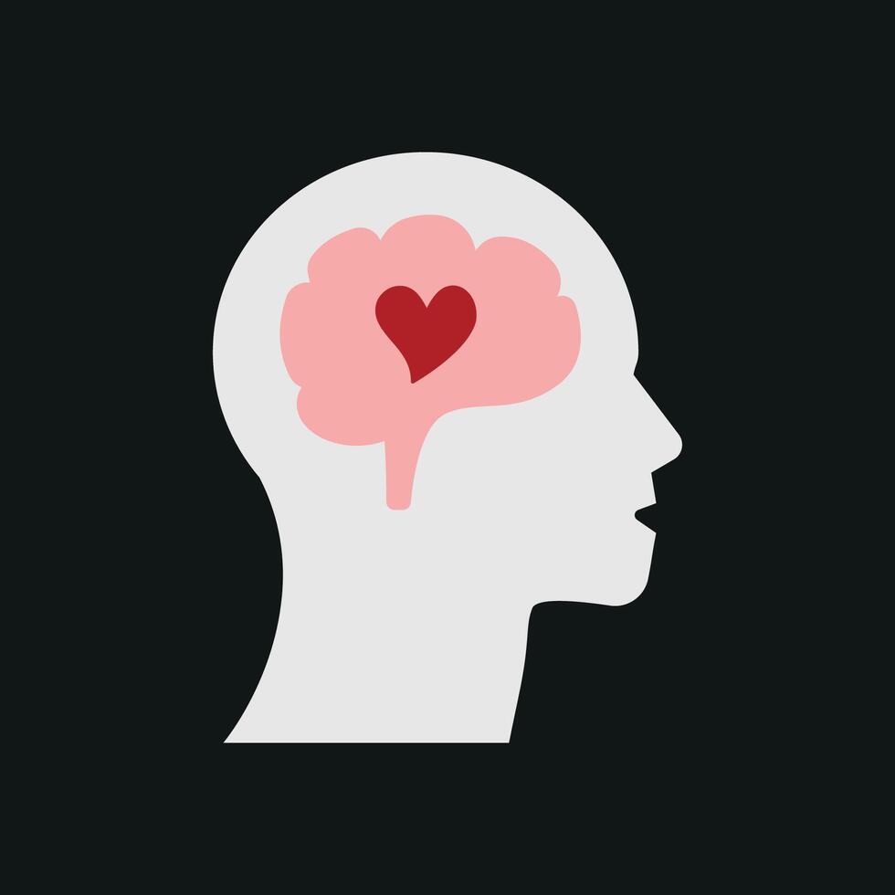 Healthy brain and heart icon represents balance between cognitive and emotional health. vector