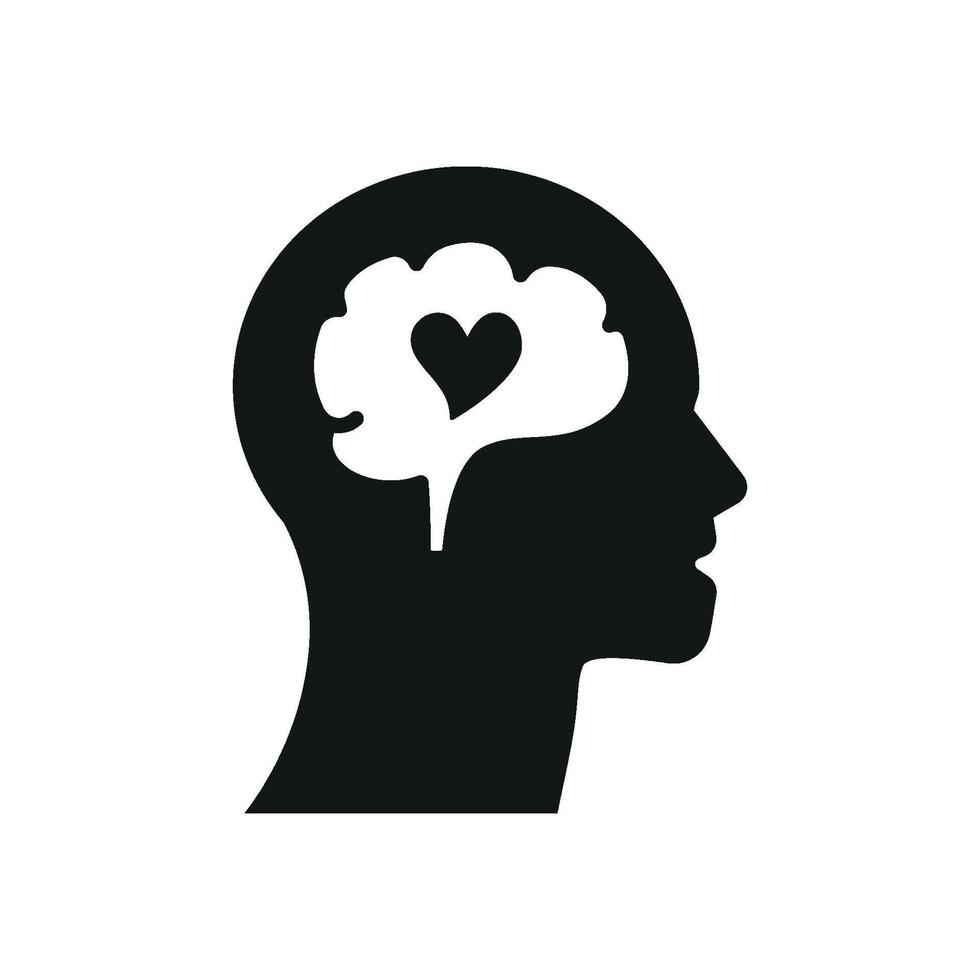 Heart-shaped brain icon emphasizes self-care, love, and positive mental health awareness. vector