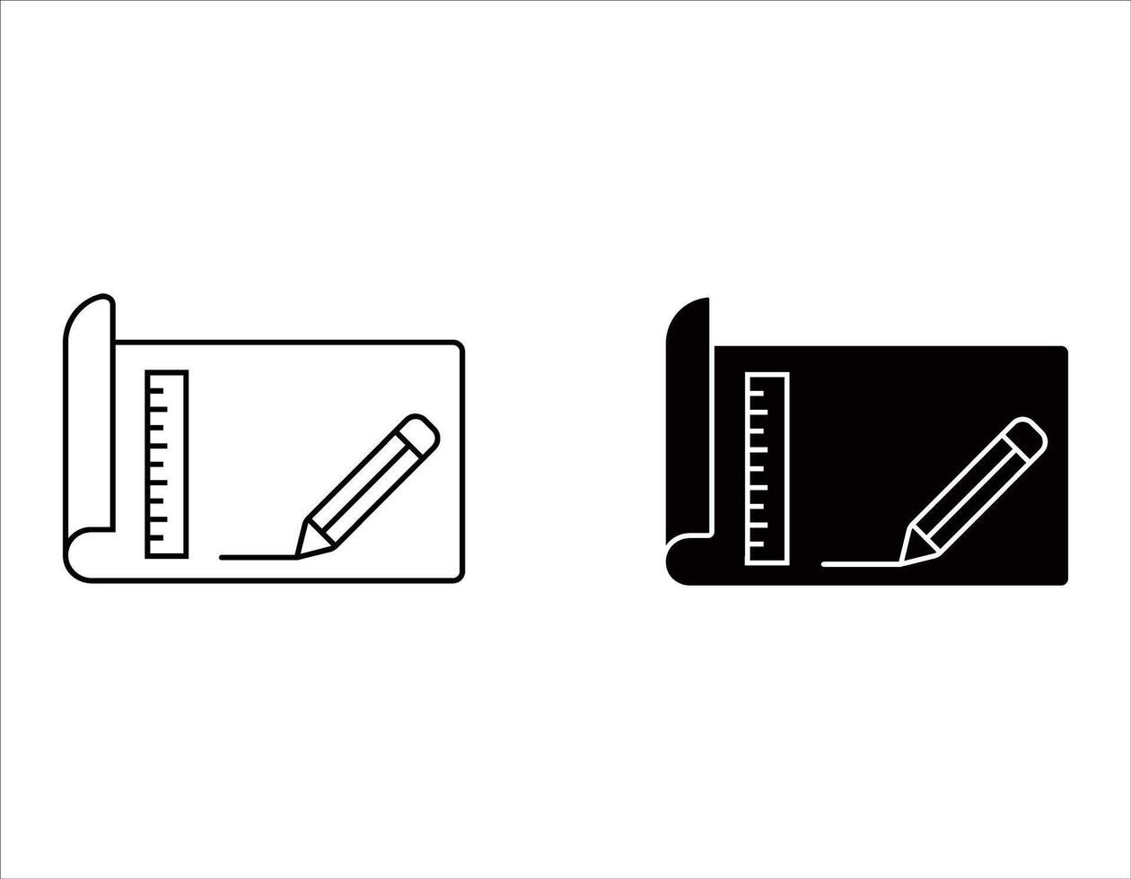 Architect and interior design development icons.house plans and rulers. House building project or architecture development and interior design linear icons for real estate engineering vector