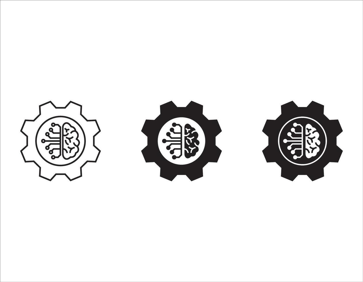 Human brain with gear line icon.Robot technology and engineering thinking symbol. For your website, logo, app, UI design. illustration, isolated on white background. vector