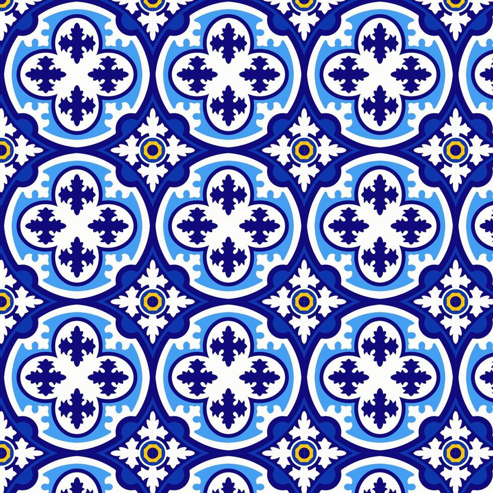 Mediterranean Blue and Yellow Ceramic Tile Pattern vector