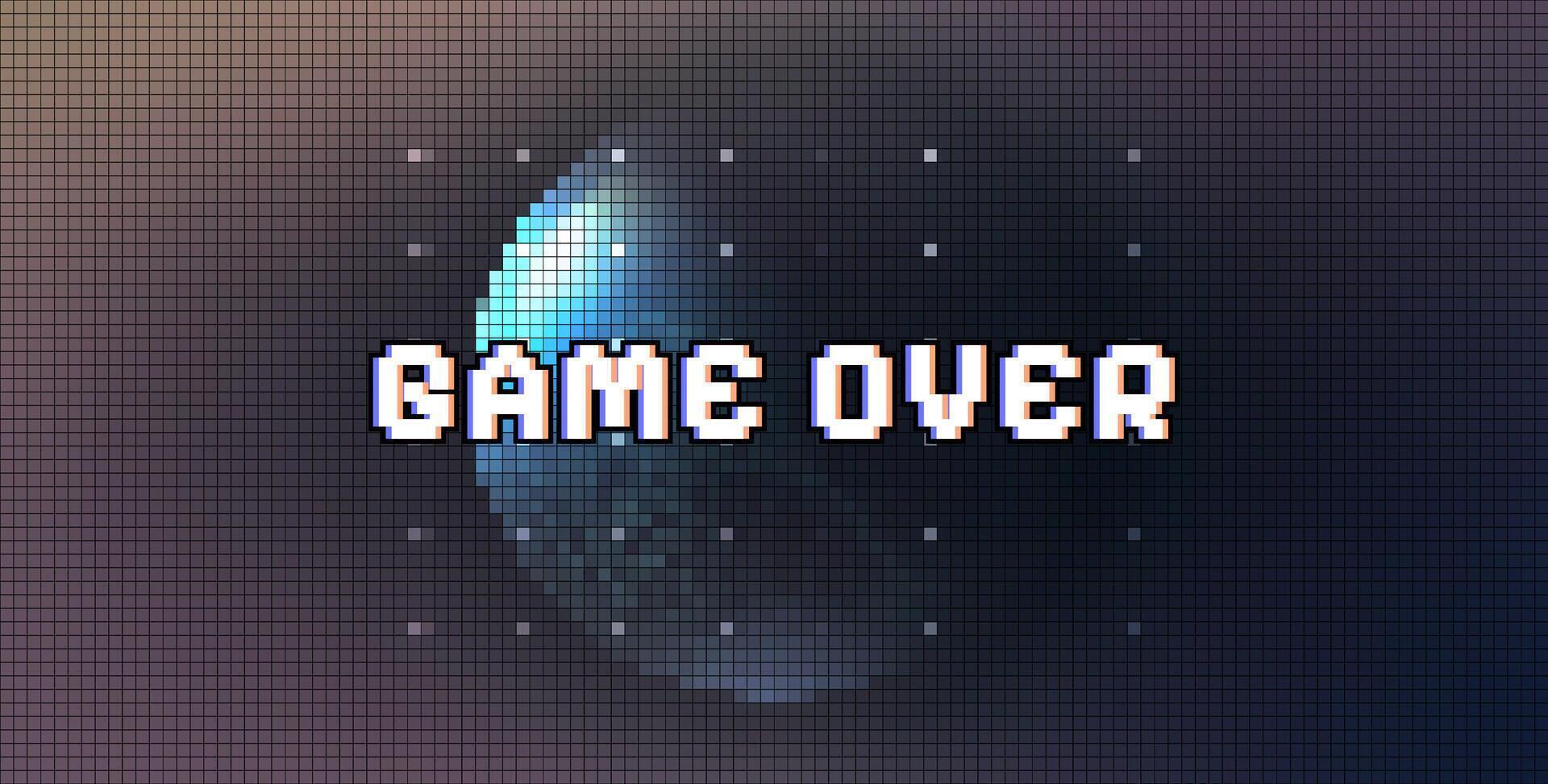 Game Over - Retro Pixelated space with blue planet. Tech dot cover. Future template vector