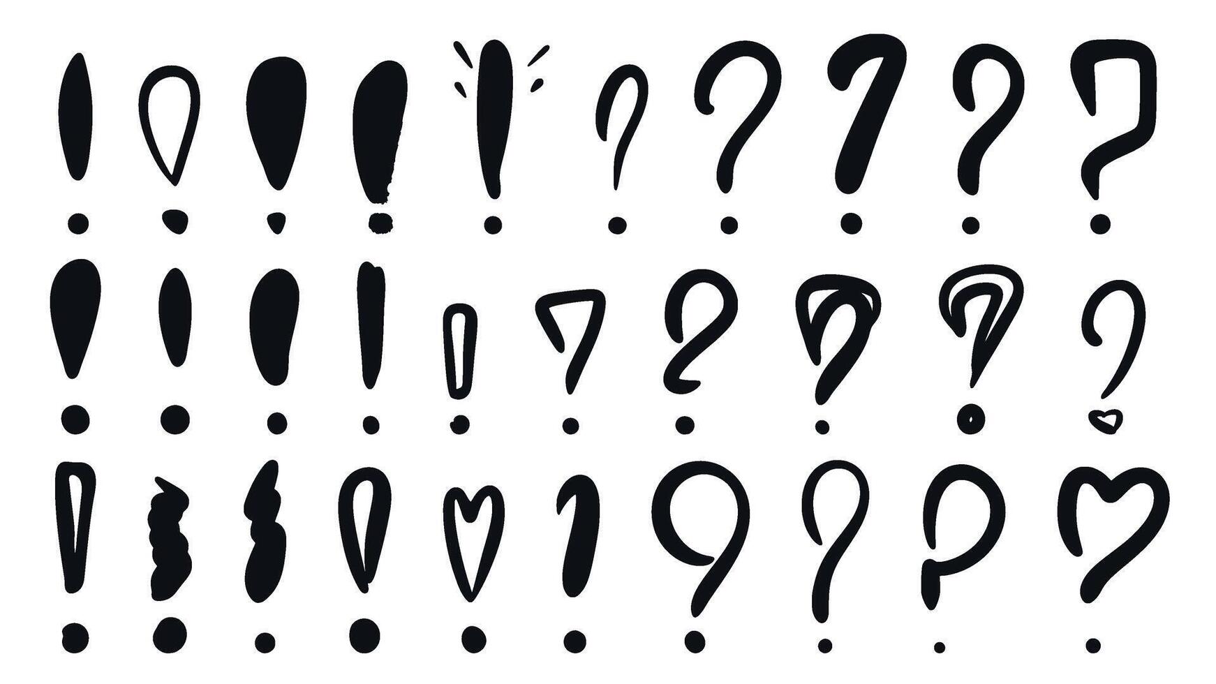 Exclamation and question mark doodle sketch style set vector