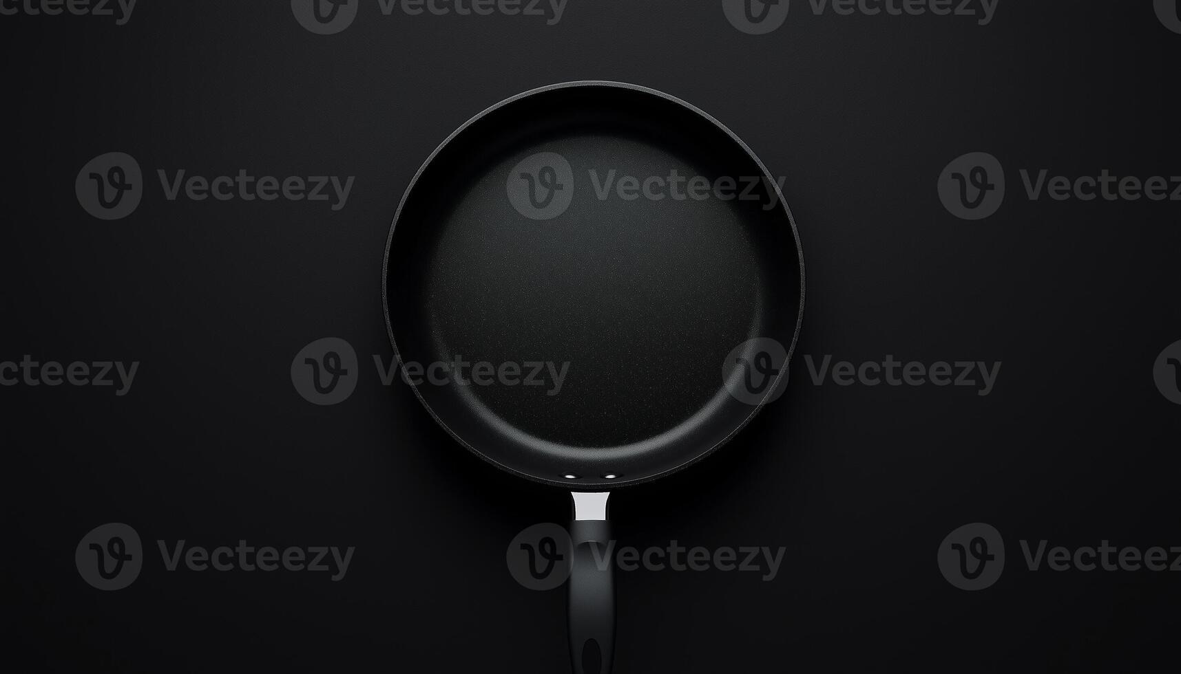 Empty mockup black frying pan flat lay view with dark background photo