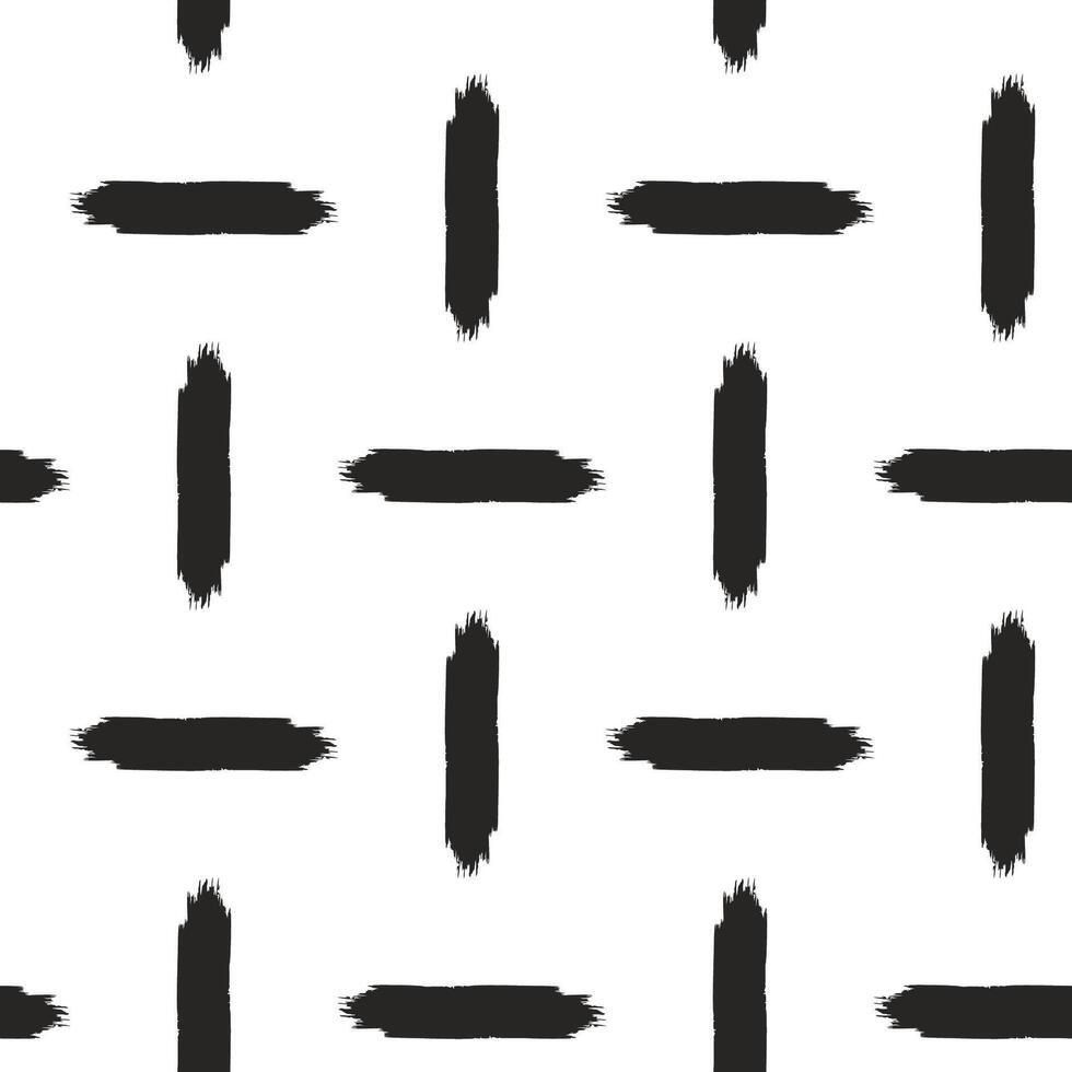 Grunge seamless pattern with thick rough brush strokes. Hand drawn abstract geometric background. seamless banner design with straight short brush strokes. Messy black paint texture. vector