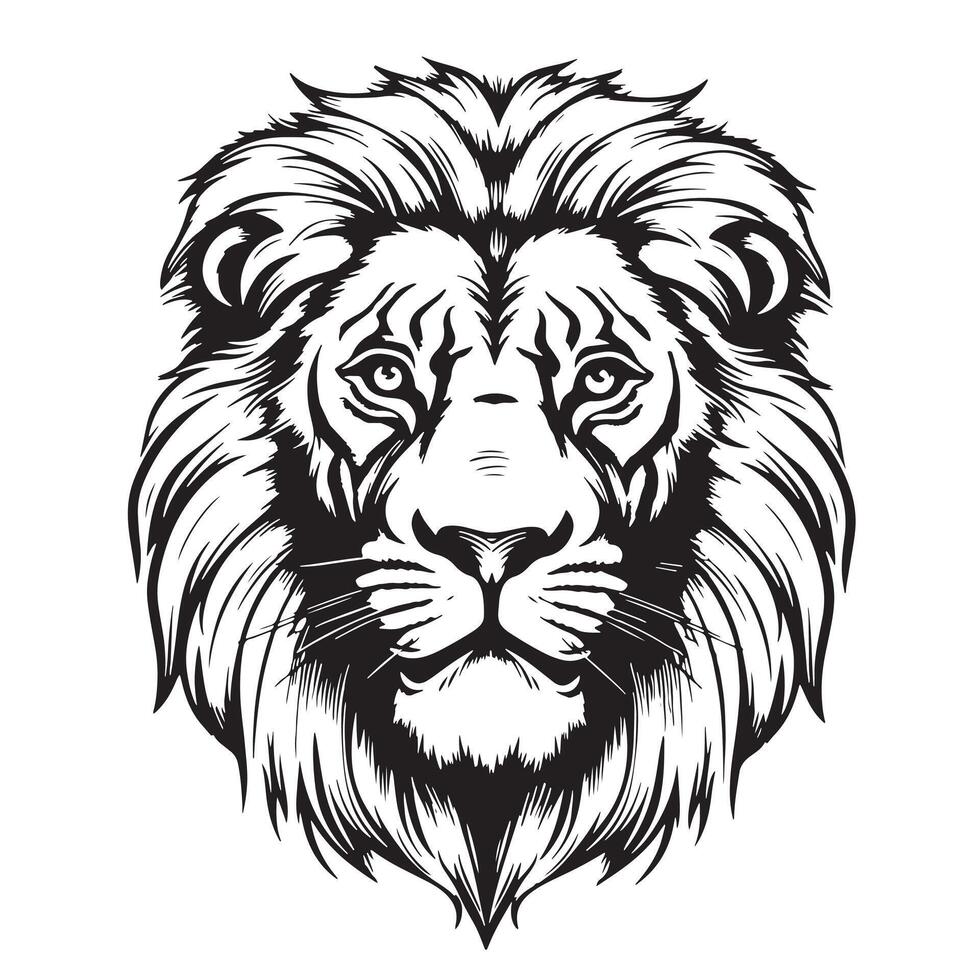 Lion. Sketchy, graphical, black and white portrait of a lion head on a white background. vector