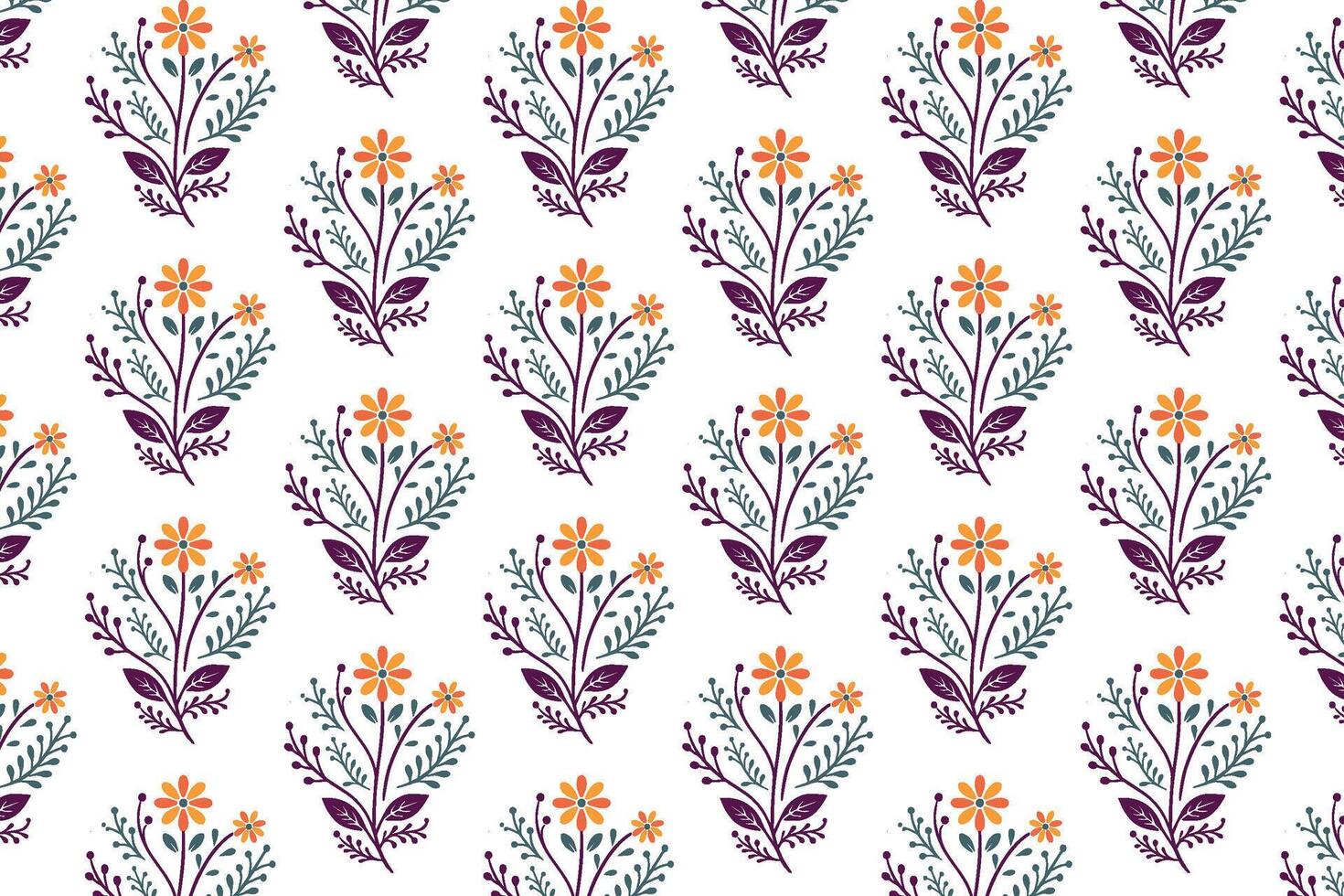 seamless floral pattern for textile and packaging featuring bunches of flowers, stylized leaves, and botanical drawing elements vector