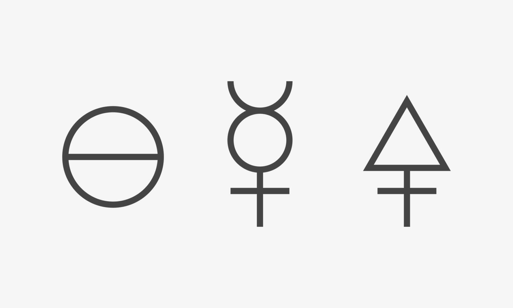 Three principles set. Salt, Mercury and Sulfur icon. Prima materia symbols vector