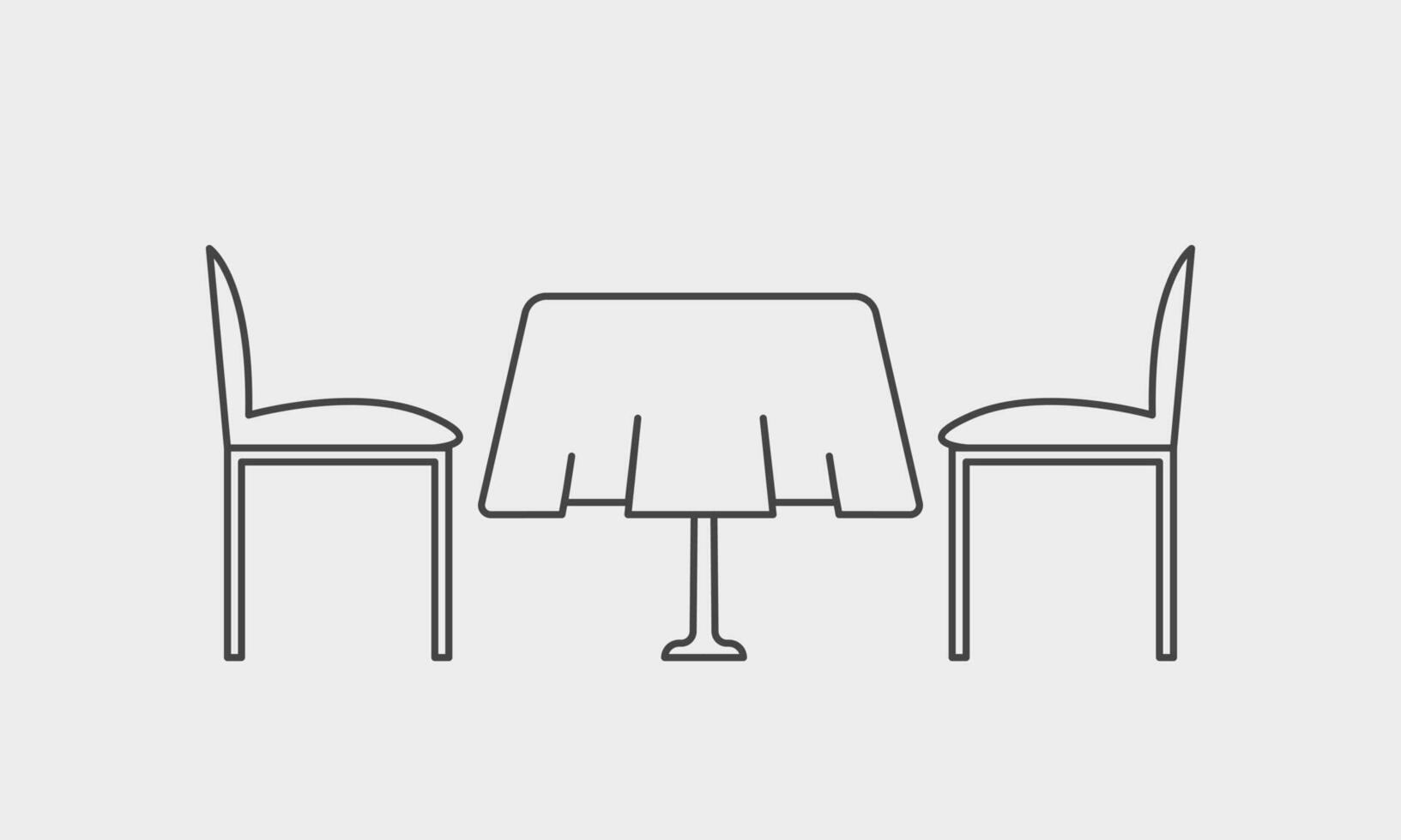 Restaurant table with tablecloth and chairs illustration. Cafe furniture. Front side view. vector
