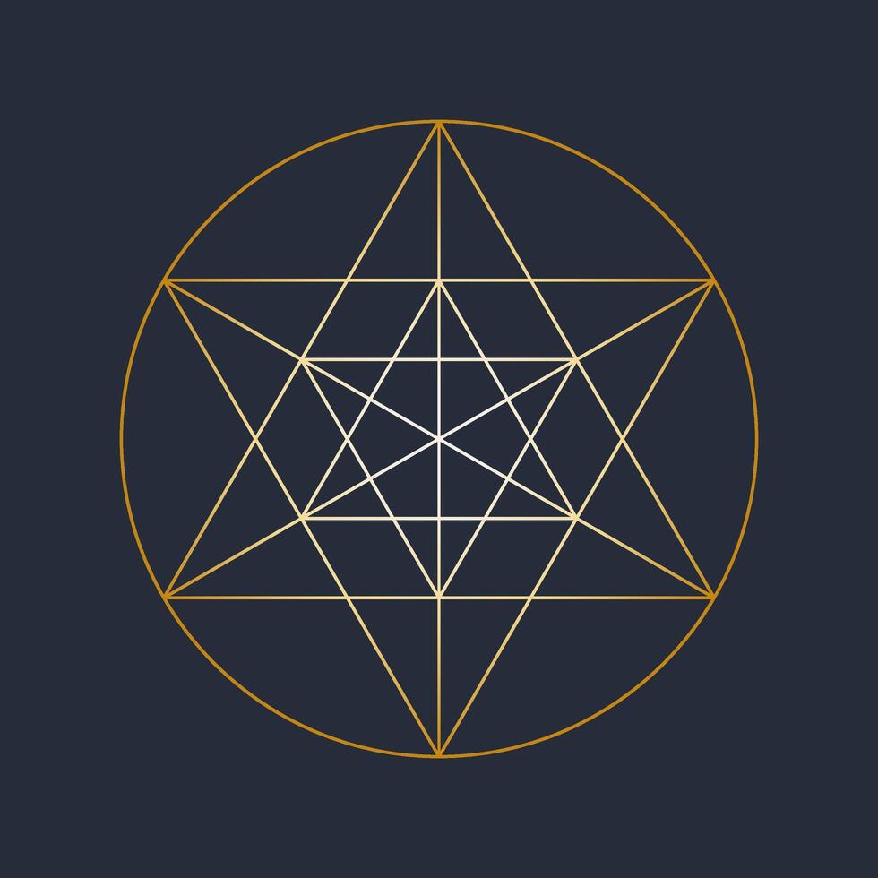 Merkaba emblem. Golden line symbol. Sacred geometry vector