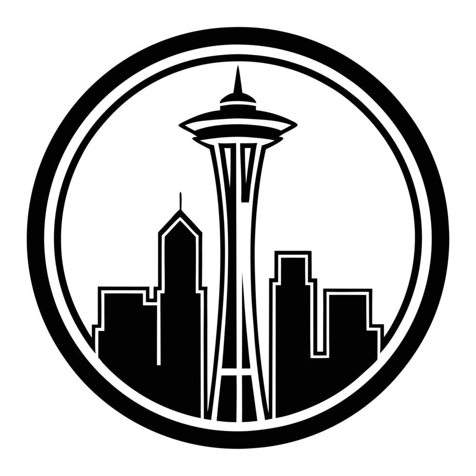 Iconic Seattle Cityscape in Black Outline Style vector