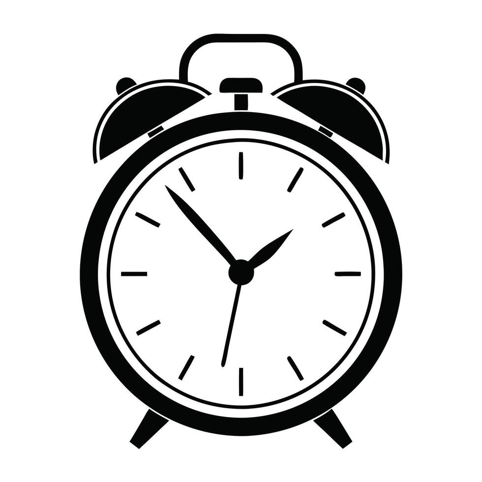 Classic Wake Up Clock Icon in Flat Black Style vector