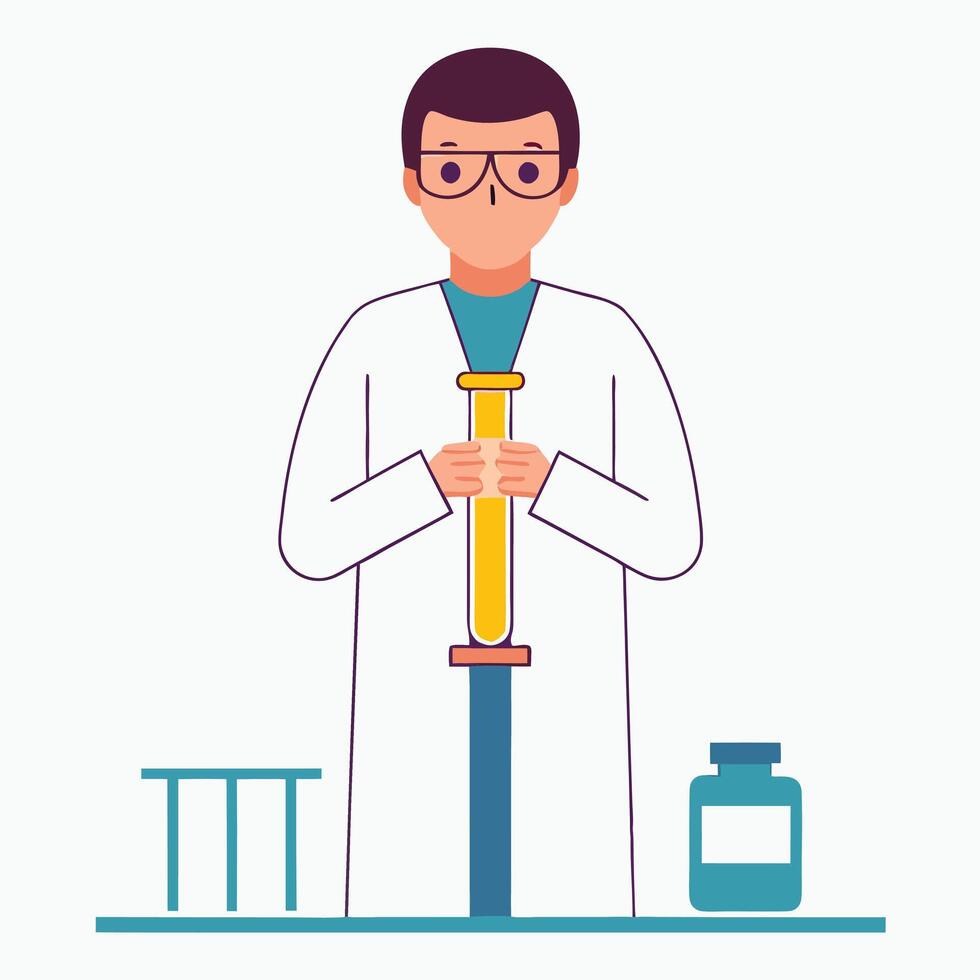 Scientist Using Bunsen Burner for Scientific Research vector