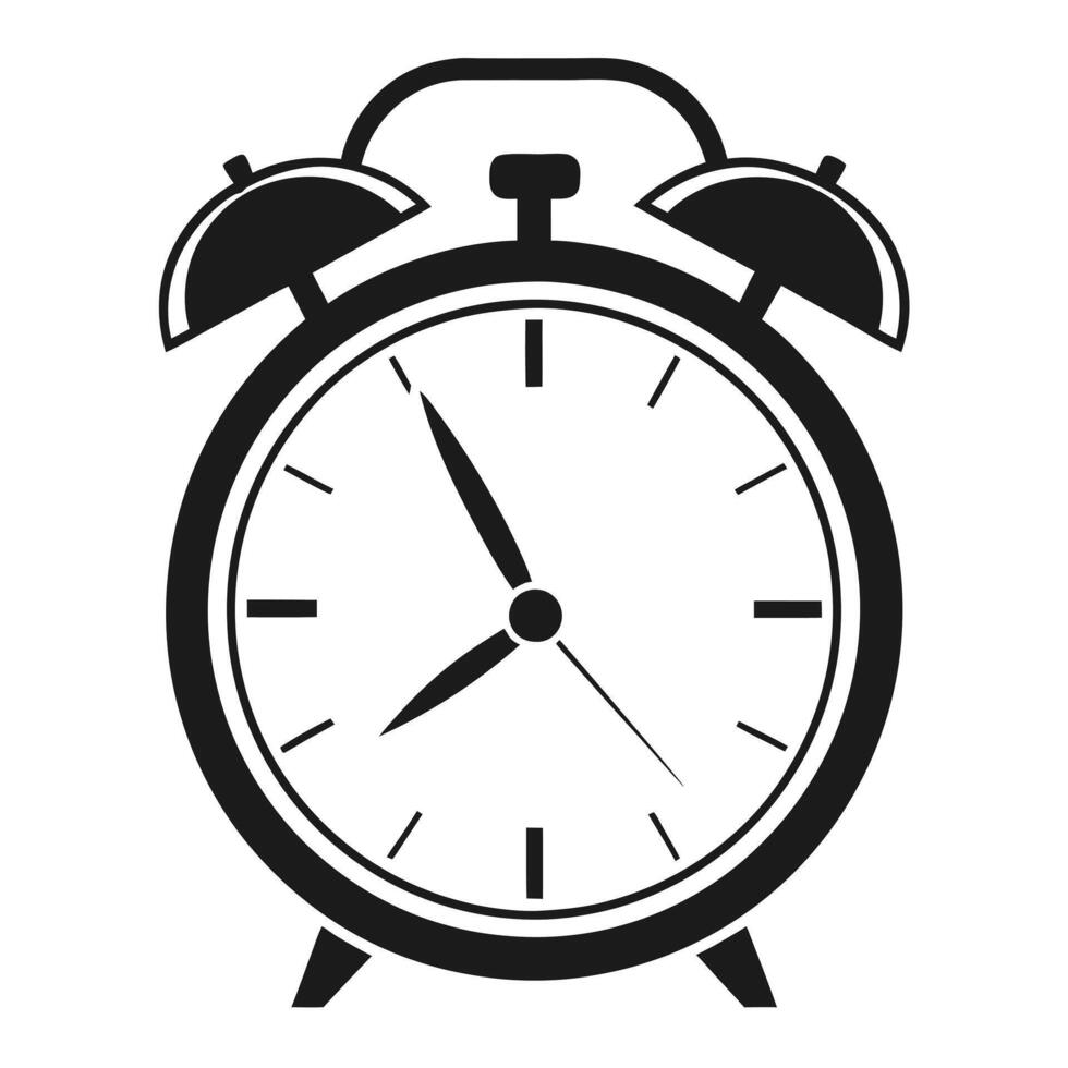 Black and White Alarm Clock Minimal Icon for Use in Apps vector