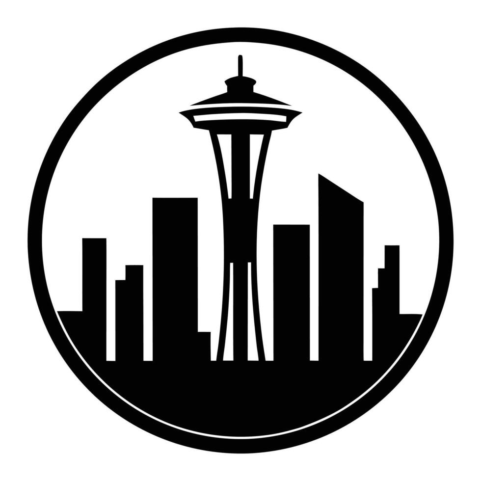 Black Silhouette of Seattle Landmark Skyline vector