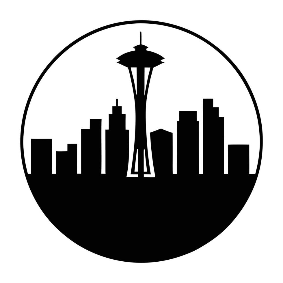 Seattle Skyline Symbol in Solid Black Silhouette vector