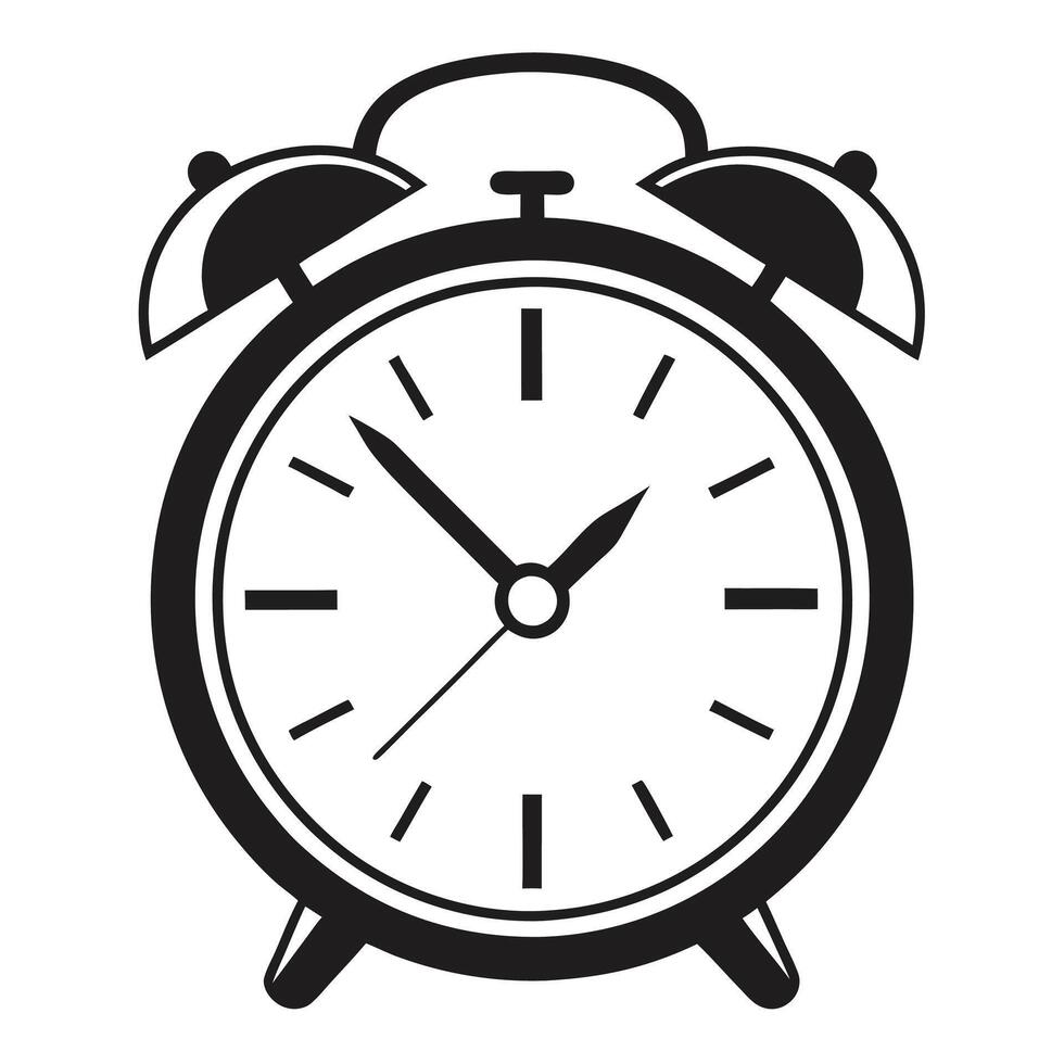 Black Icon of Vintage Alarm Clock for Print or Web vector