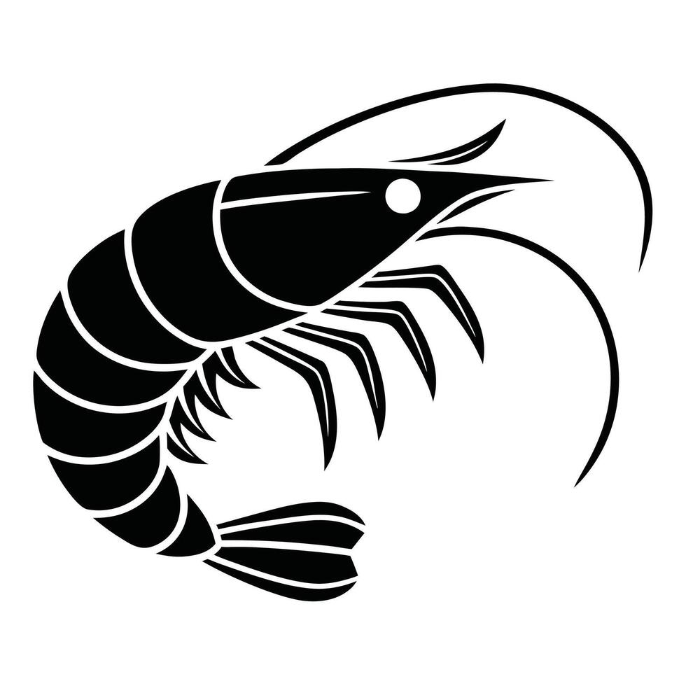 Black Shrimp Icon Flat Minimalist Sea Creature Design vector