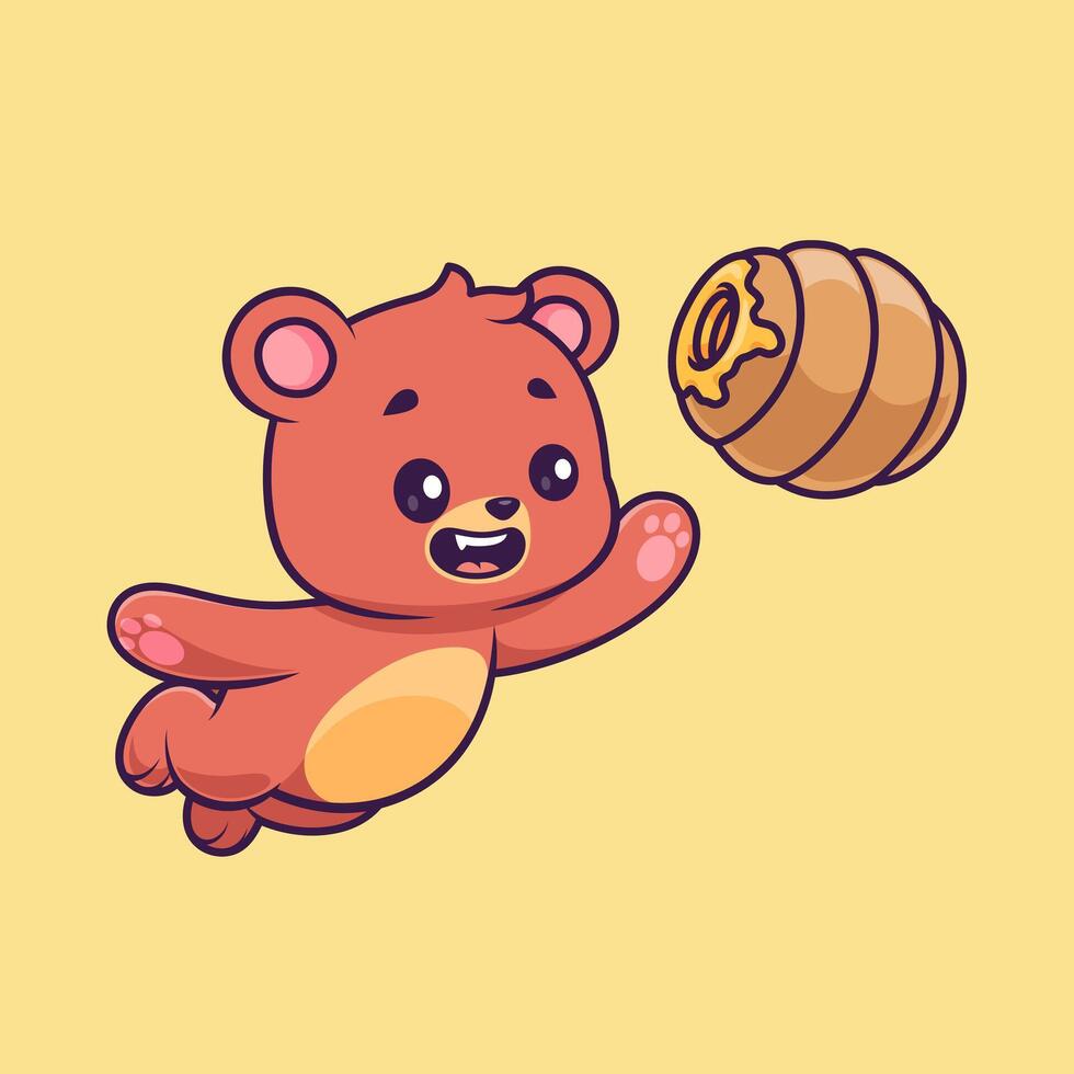 Cute Bear Catching Honeycomb Cartoon vector