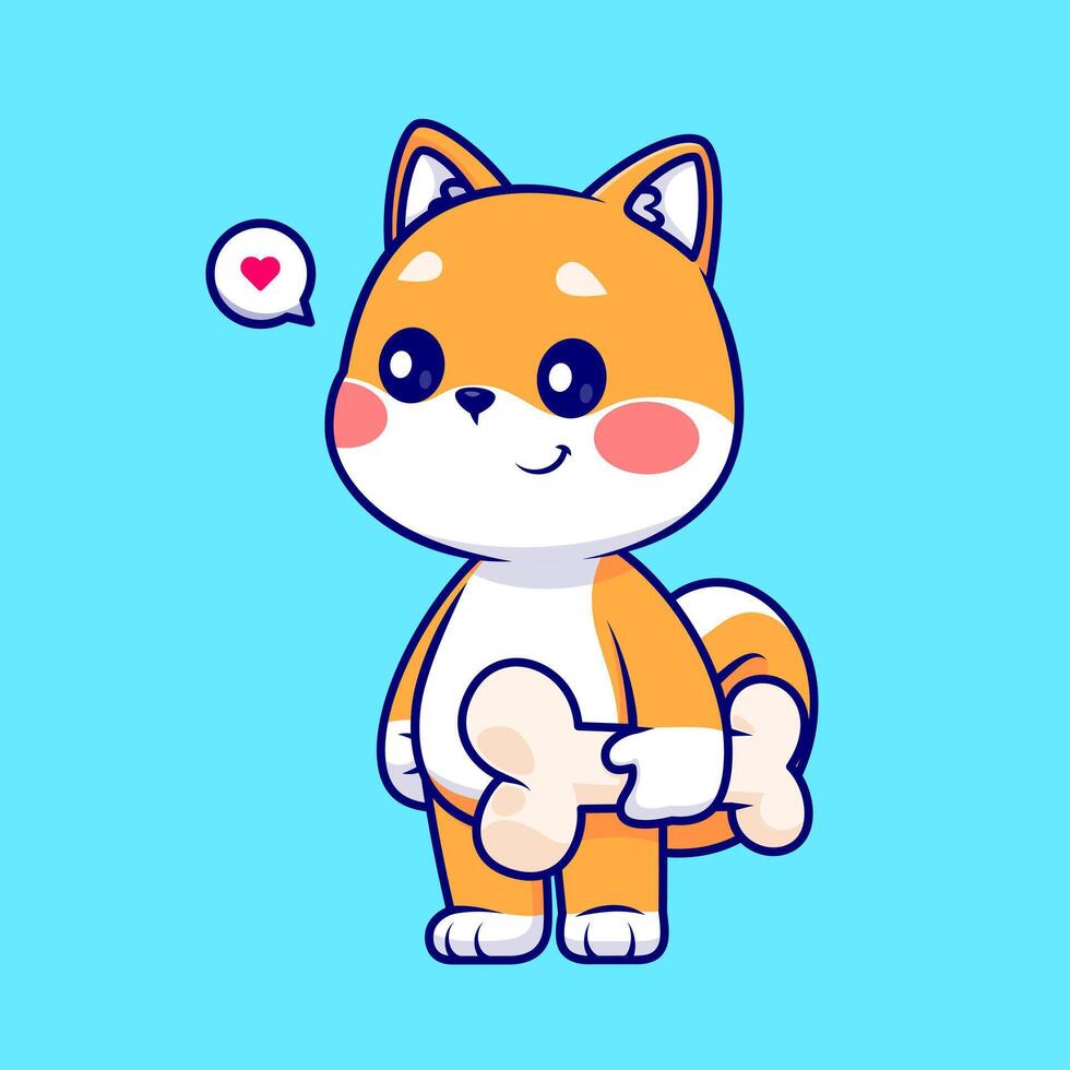 Cute Shiba Inu Dog Holding Bone vector