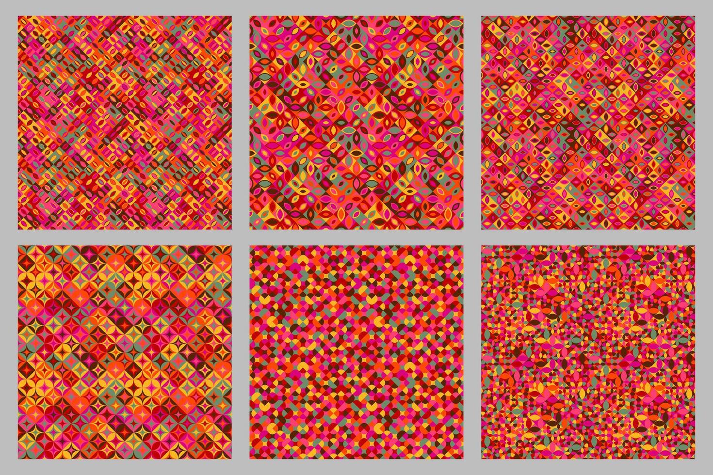 Seamless curved shape pattern background set - abstract designs vector