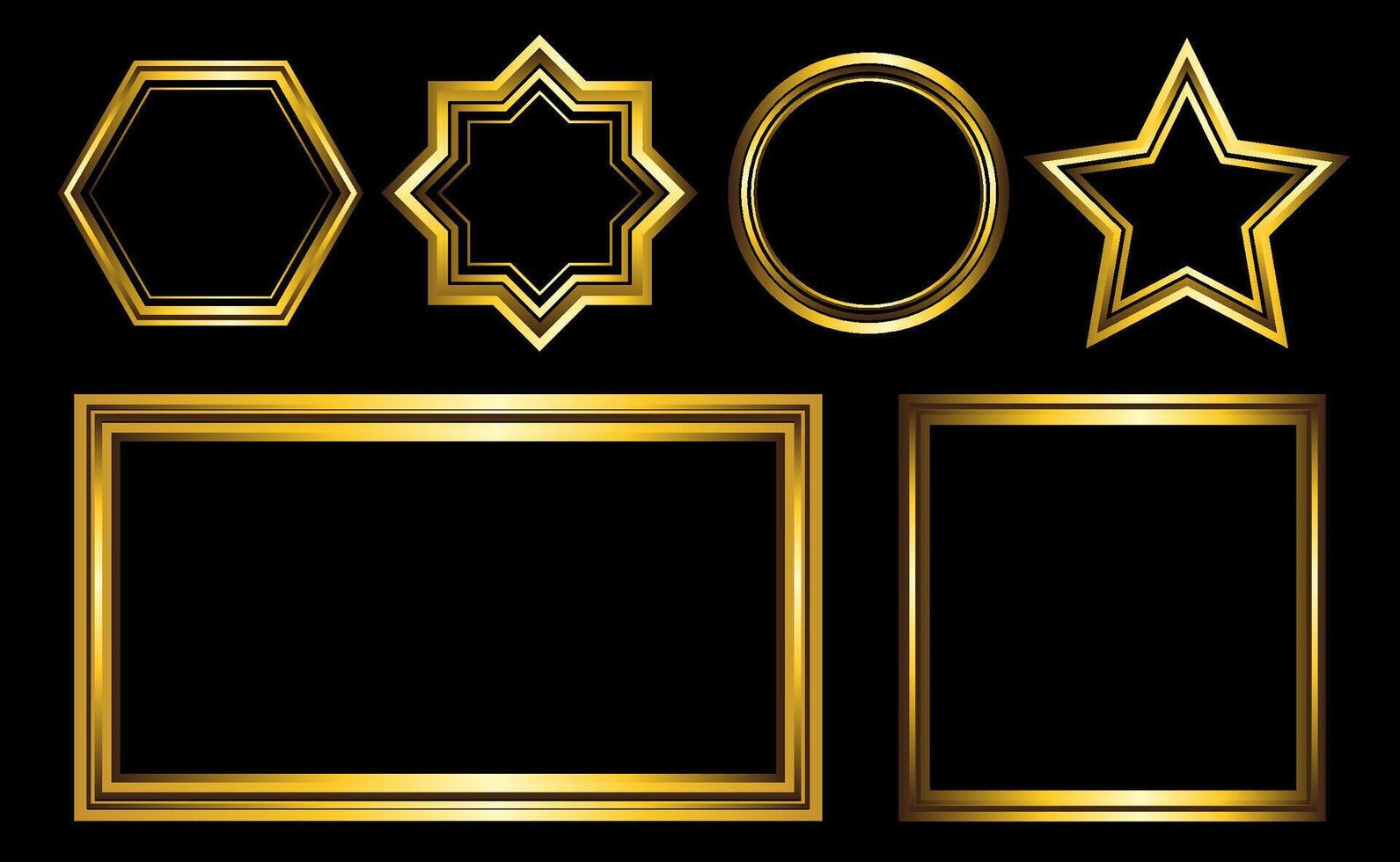 set of golden frame black background vector